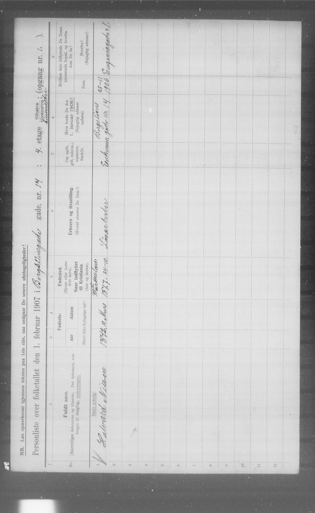 OBA, Municipal Census 1907 for Kristiania, 1907, p. 2356
