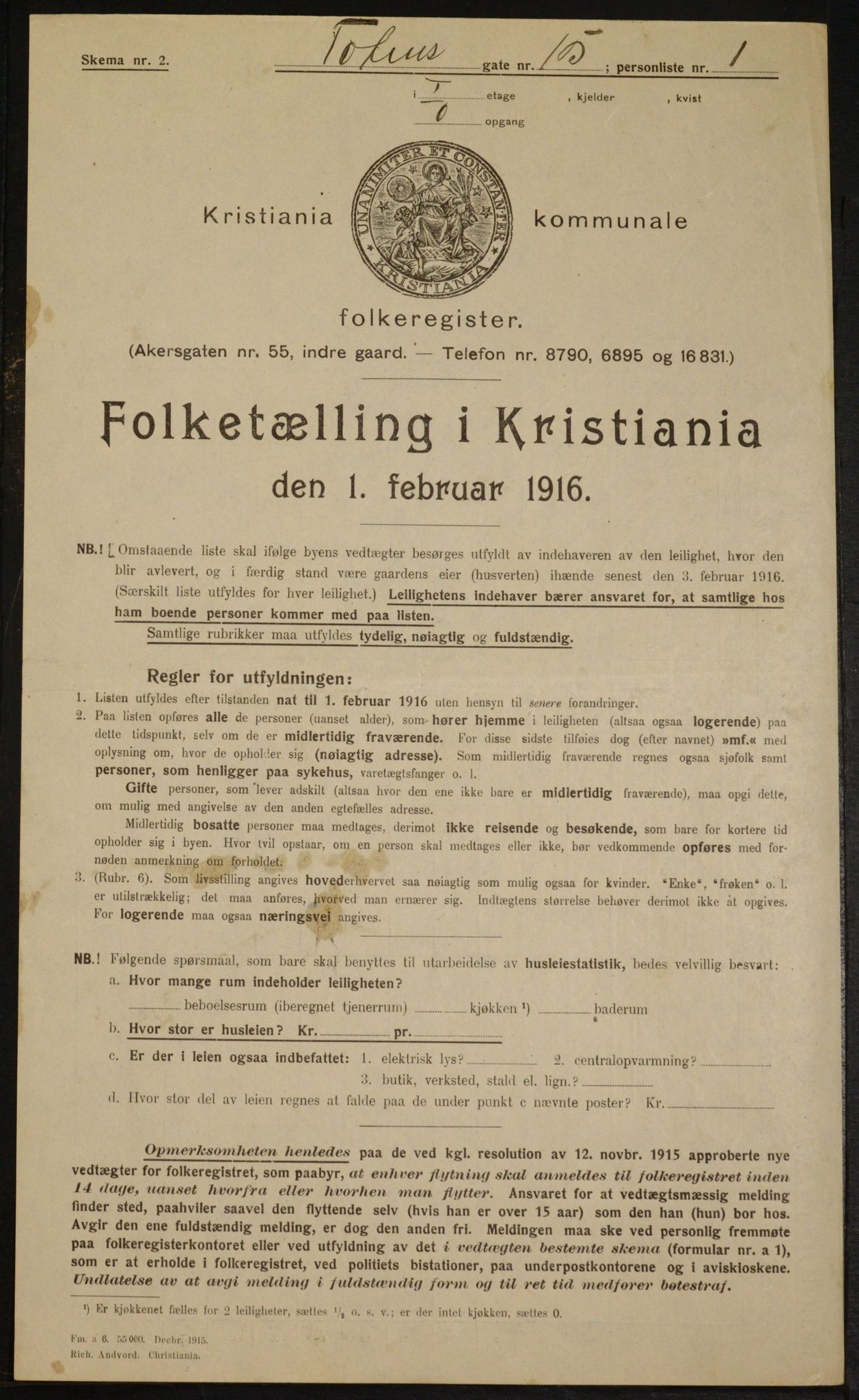 OBA, Municipal Census 1916 for Kristiania, 1916, p. 118739