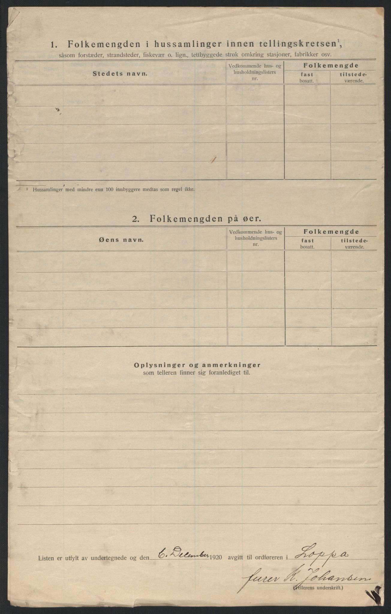 SATØ, 1920 census for Loppa, 1920, p. 8