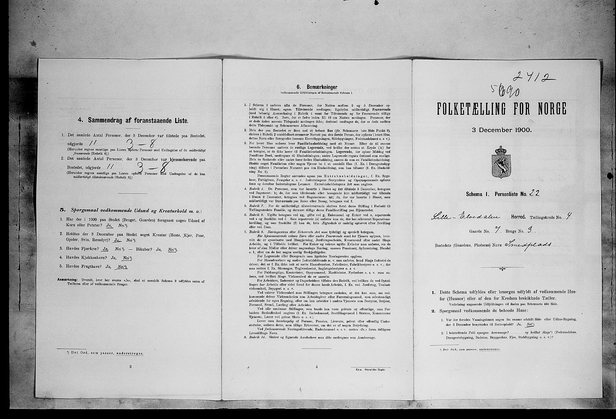 SAH, 1900 census for Lille Elvedalen, 1900, p. 66