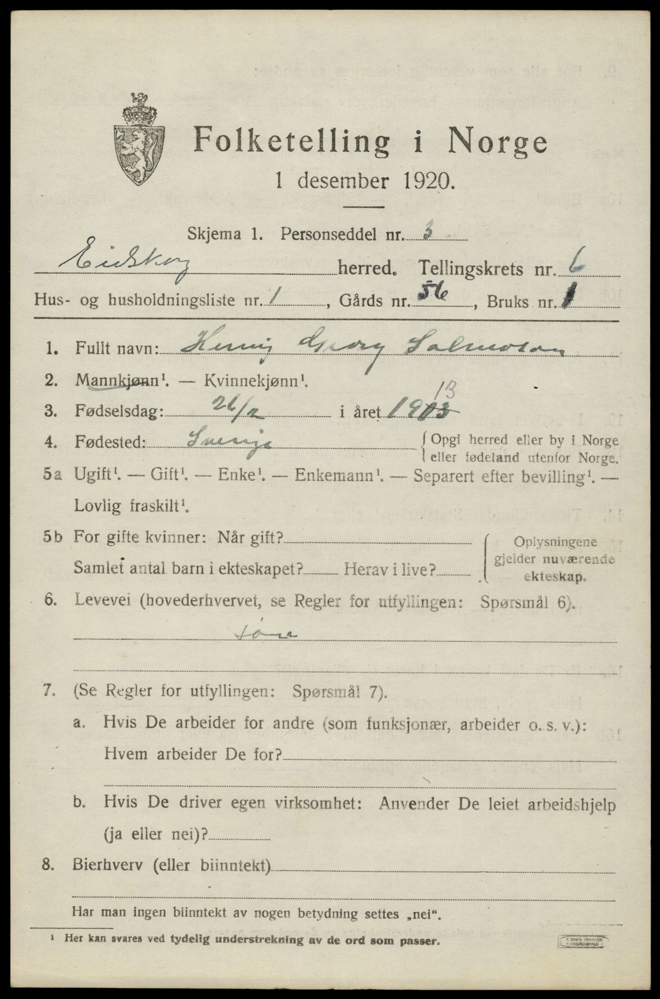 SAH, 1920 census for Eidskog, 1920, p. 6369