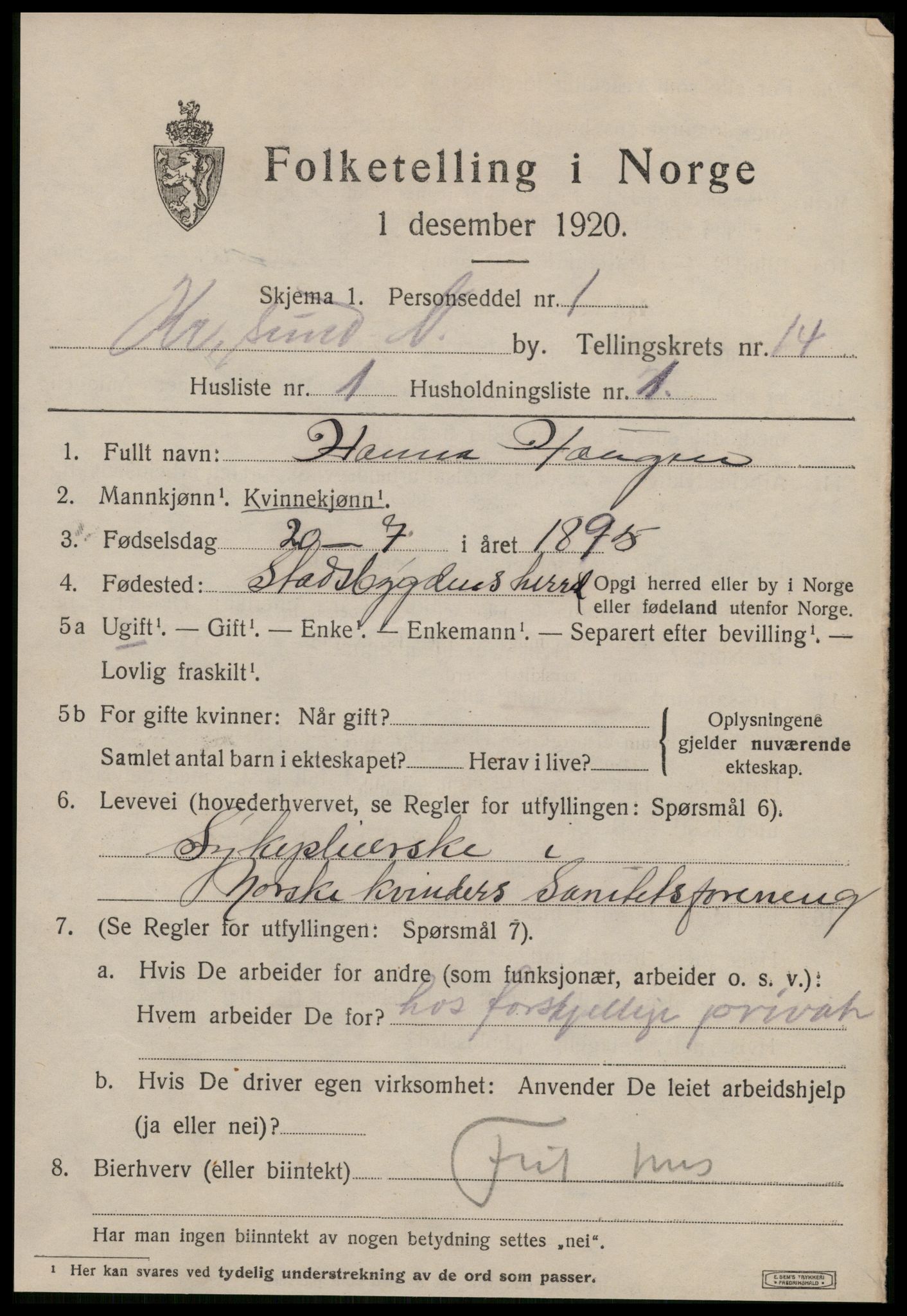 SAT, 1920 census for Kristiansund, 1920, p. 28639