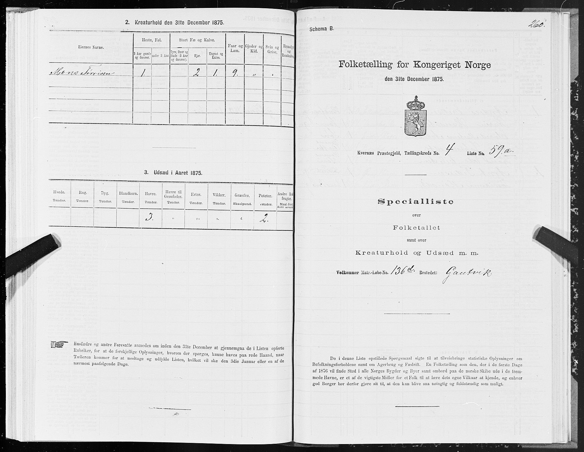 SAT, 1875 census for 1553P Kvernes, 1875, p. 2260