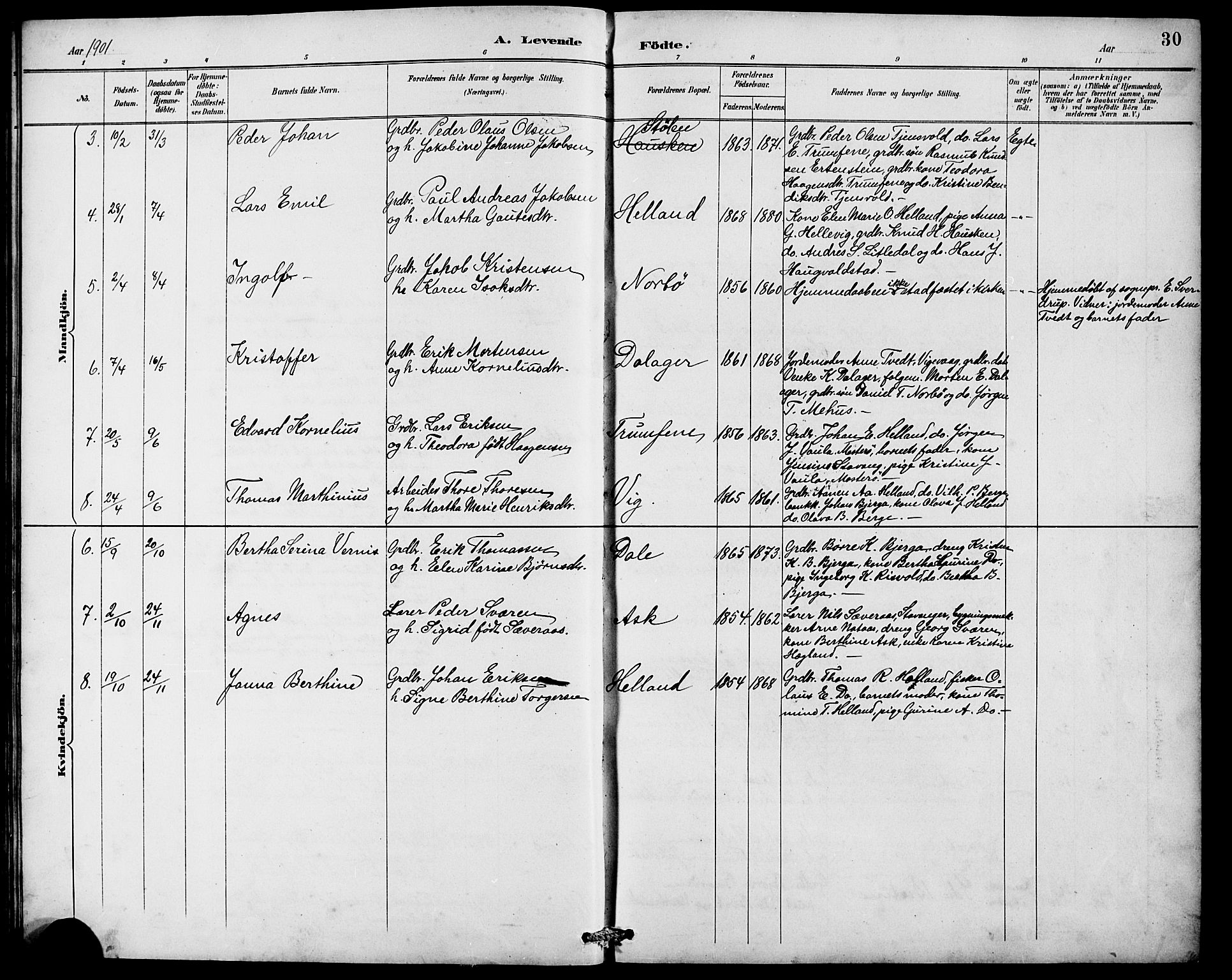 Rennesøy sokneprestkontor, SAST/A -101827/H/Ha/Hab/L0010: Parish register (copy) no. B 9, 1890-1918, p. 30