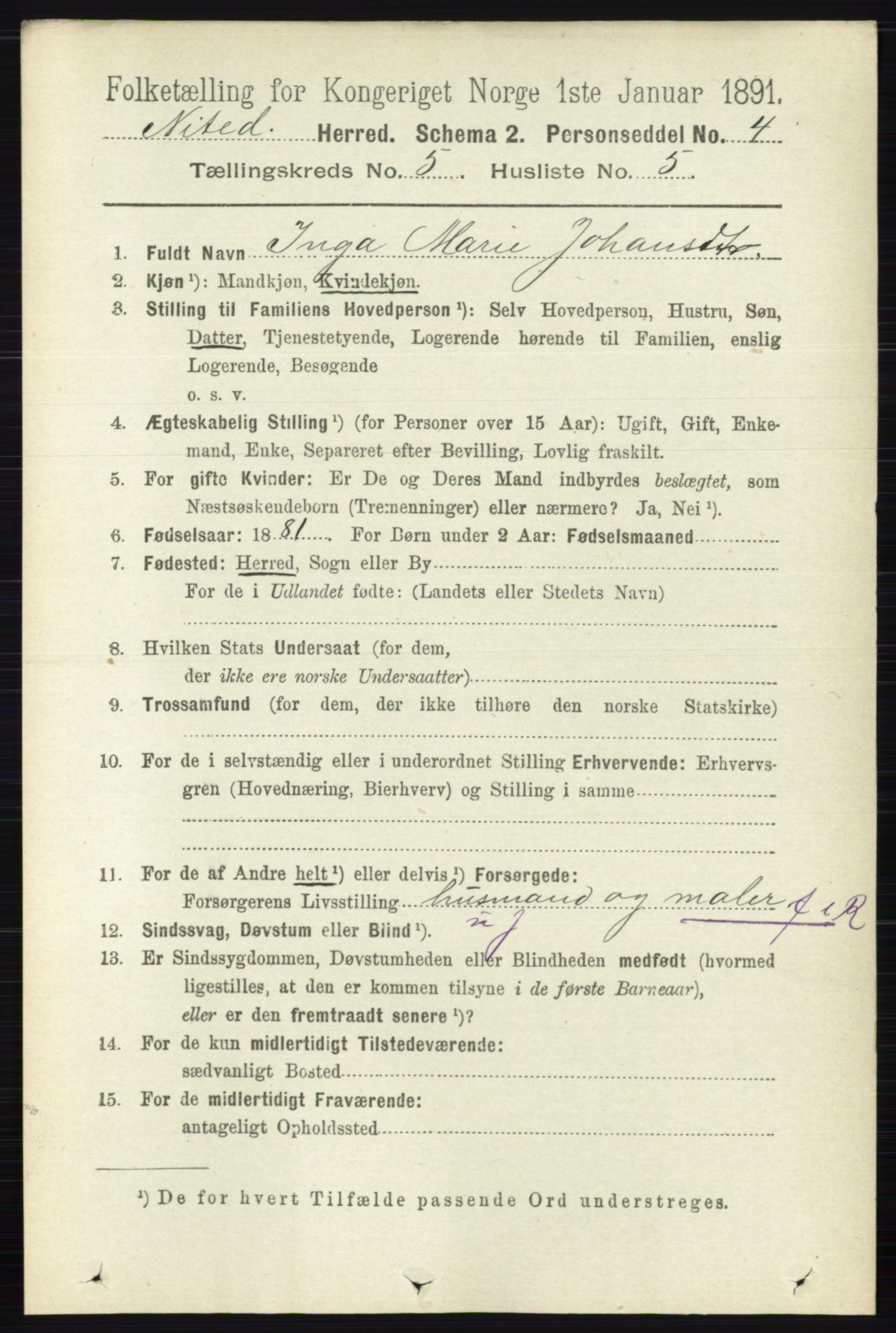 RA, 1891 census for 0233 Nittedal, 1891, p. 2208