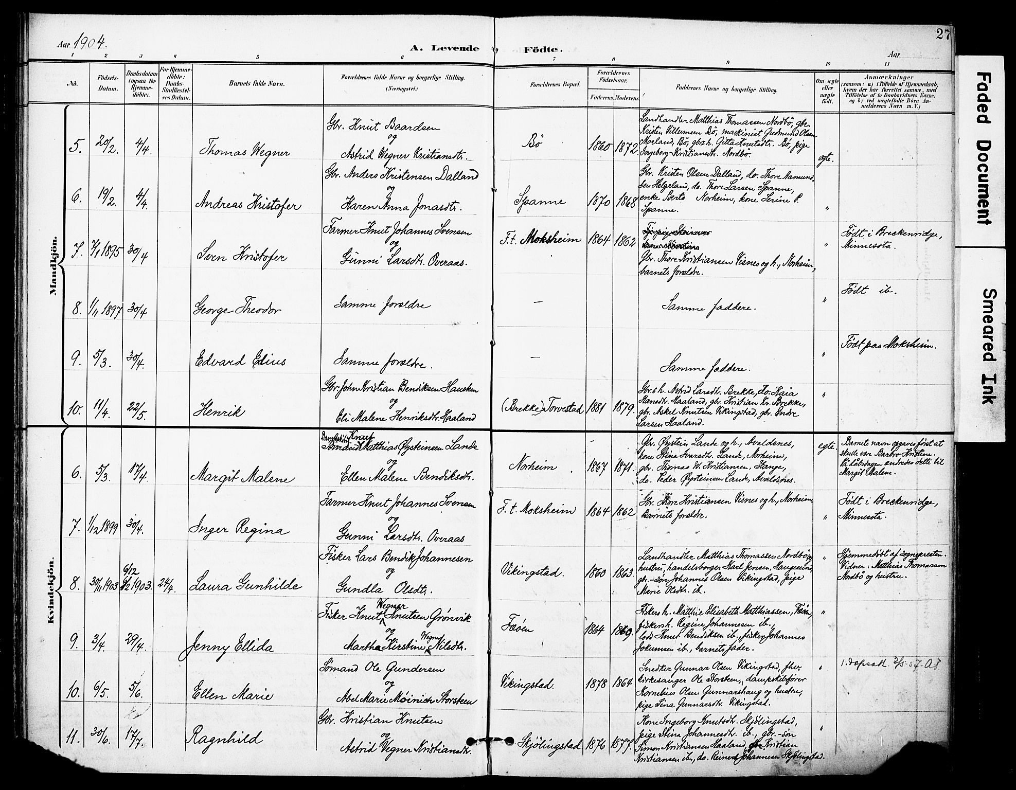 Torvastad sokneprestkontor, SAST/A -101857/H/Ha/Haa/L0017: Parish register (official) no. A 16, 1899-1911, p. 27