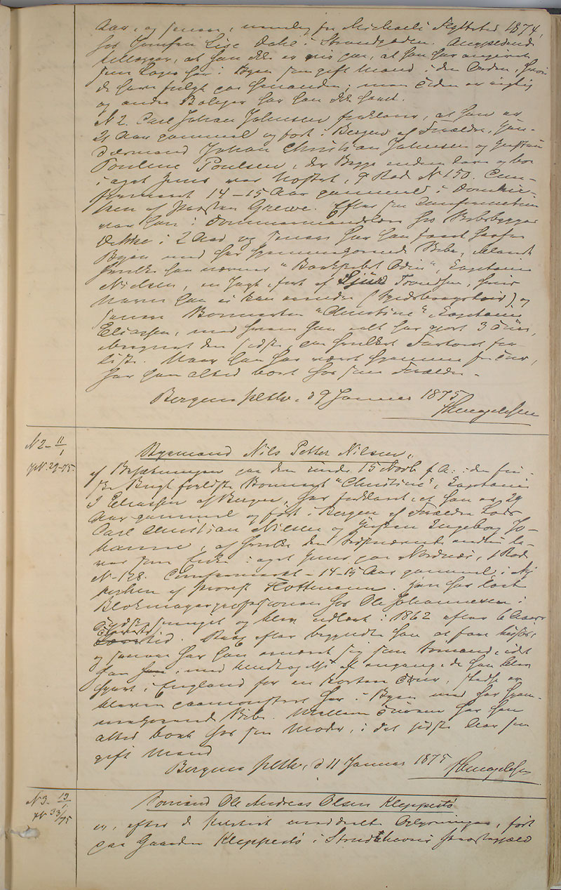 Bergen politikammer / politidistrikt, AV/SAB-A-60401/I/Ic, 1874-1878