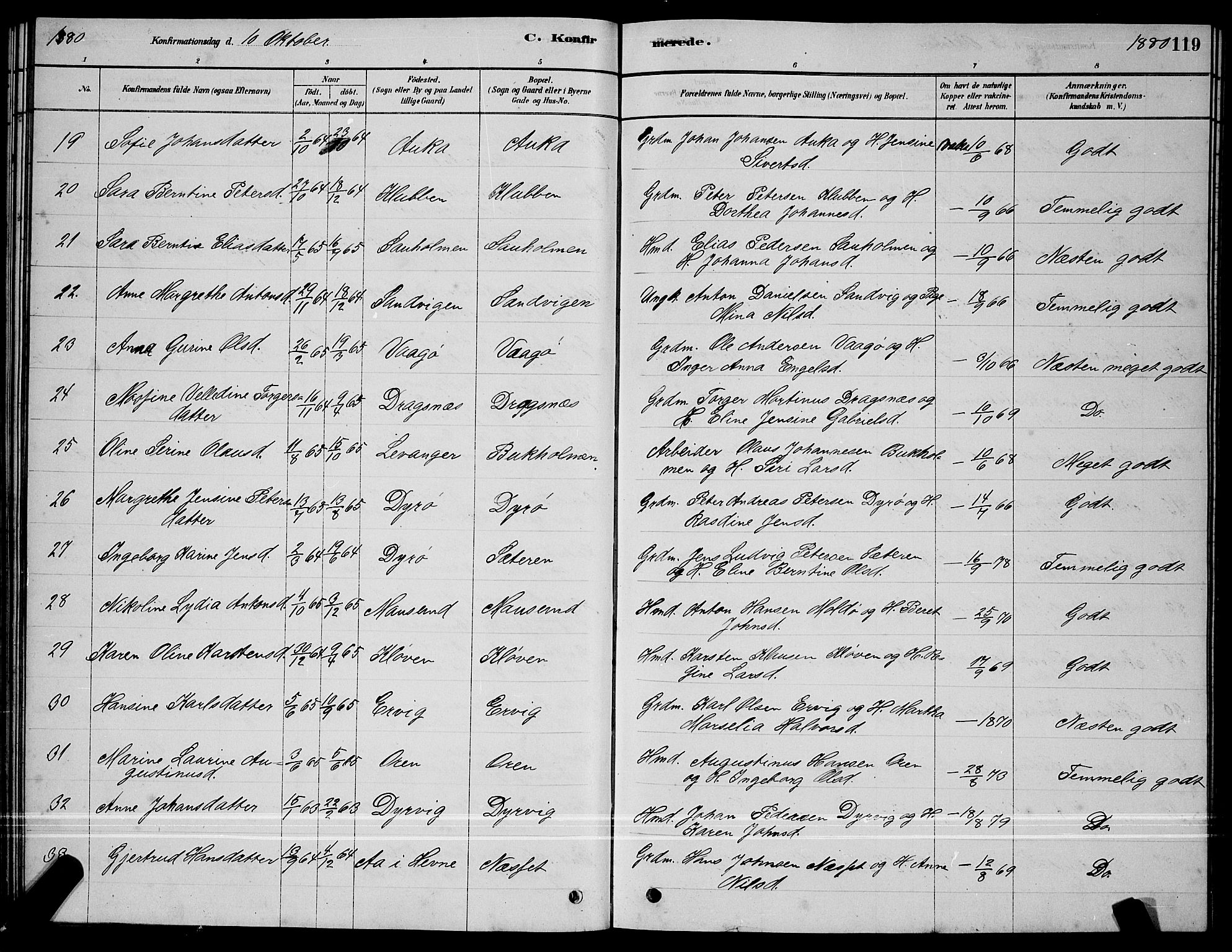 Ministerialprotokoller, klokkerbøker og fødselsregistre - Sør-Trøndelag, AV/SAT-A-1456/640/L0585: Parish register (copy) no. 640C03, 1878-1891, p. 119