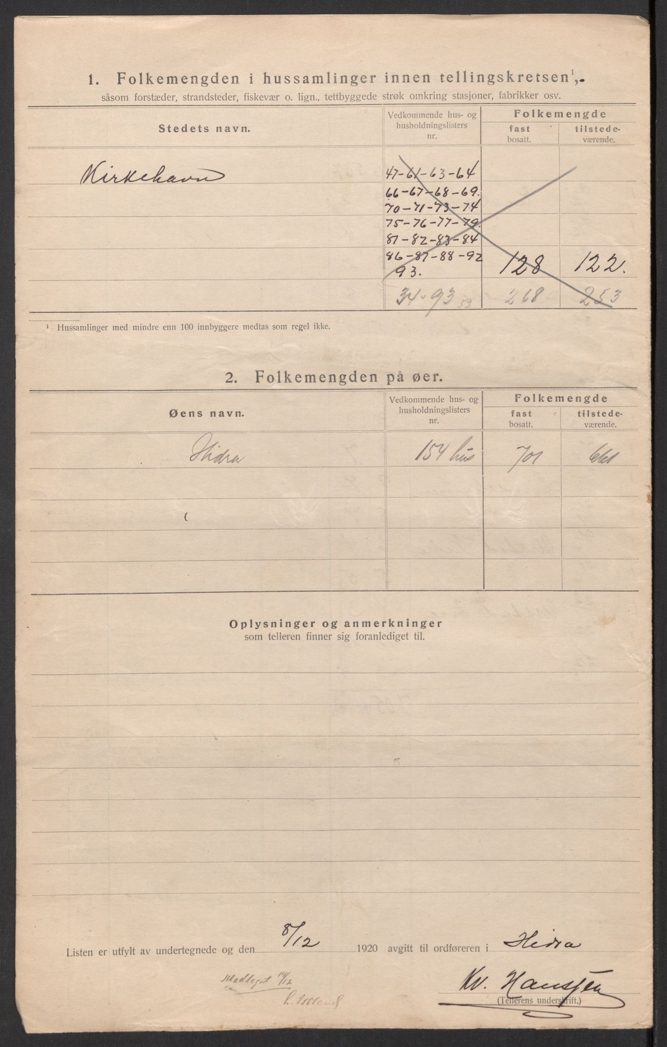 SAK, 1920 census for Hidra, 1920, p. 20