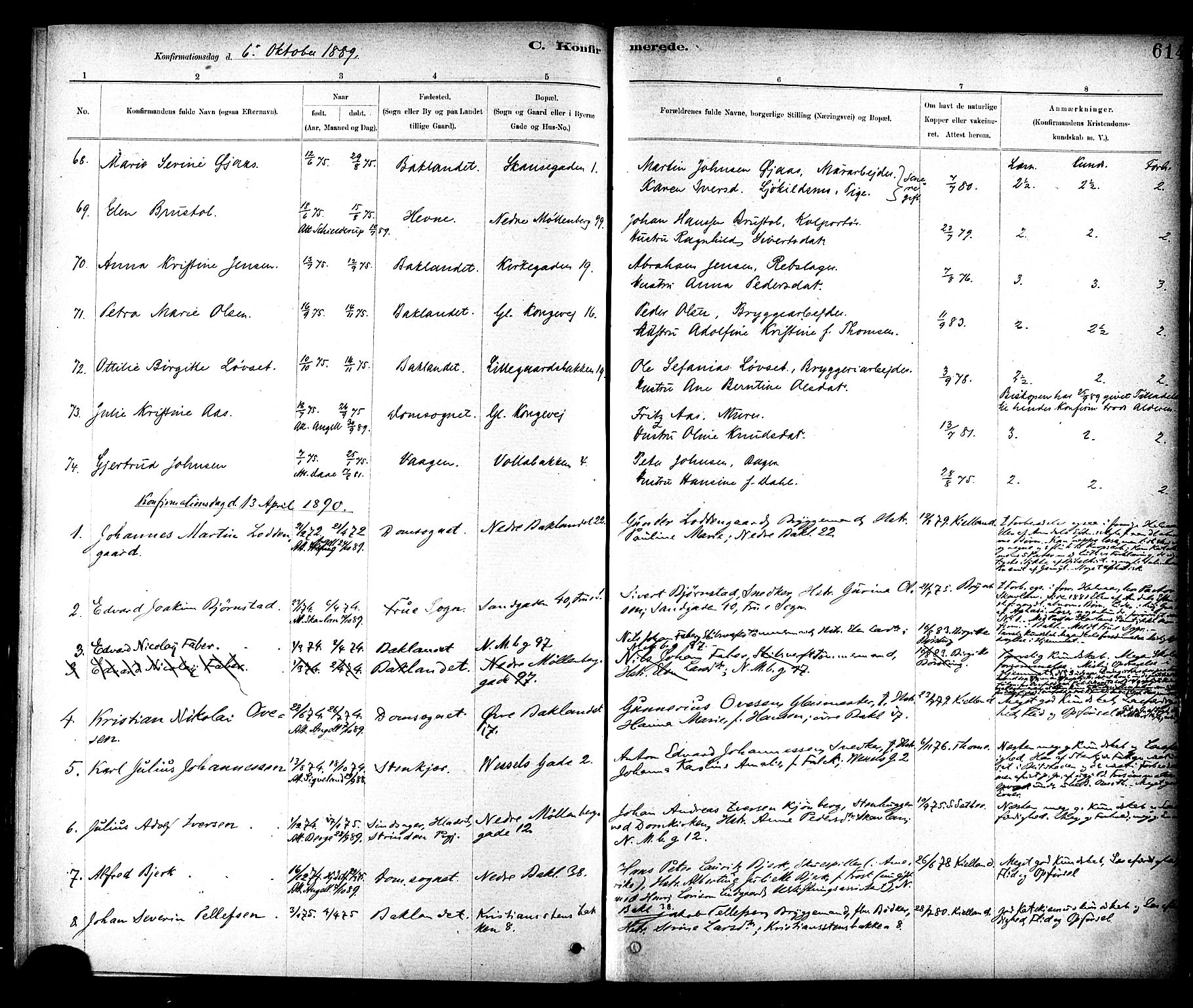 Ministerialprotokoller, klokkerbøker og fødselsregistre - Sør-Trøndelag, AV/SAT-A-1456/604/L0188: Parish register (official) no. 604A09, 1878-1892, p. 614