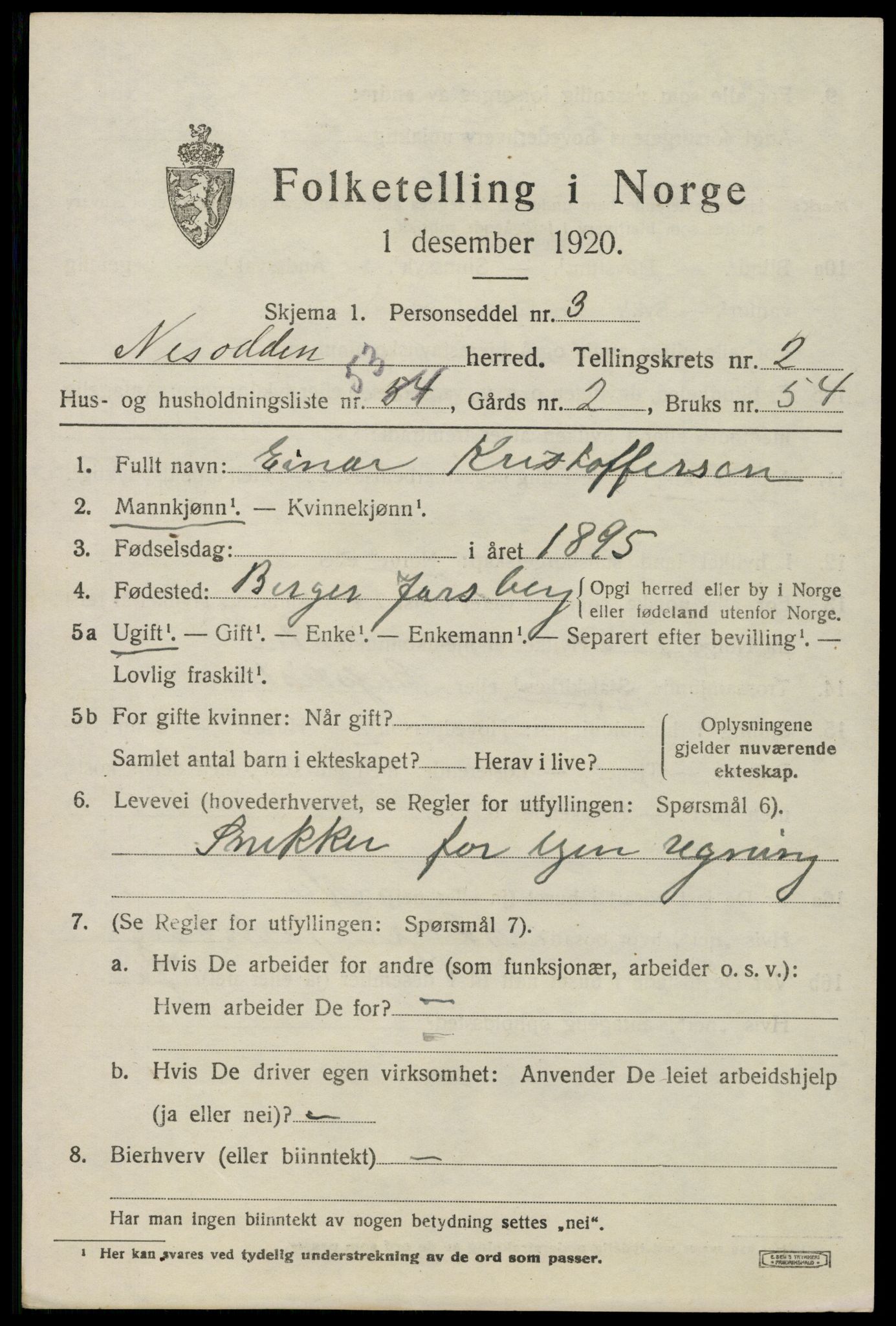 SAO, 1920 census for Nesodden, 1920, p. 2701