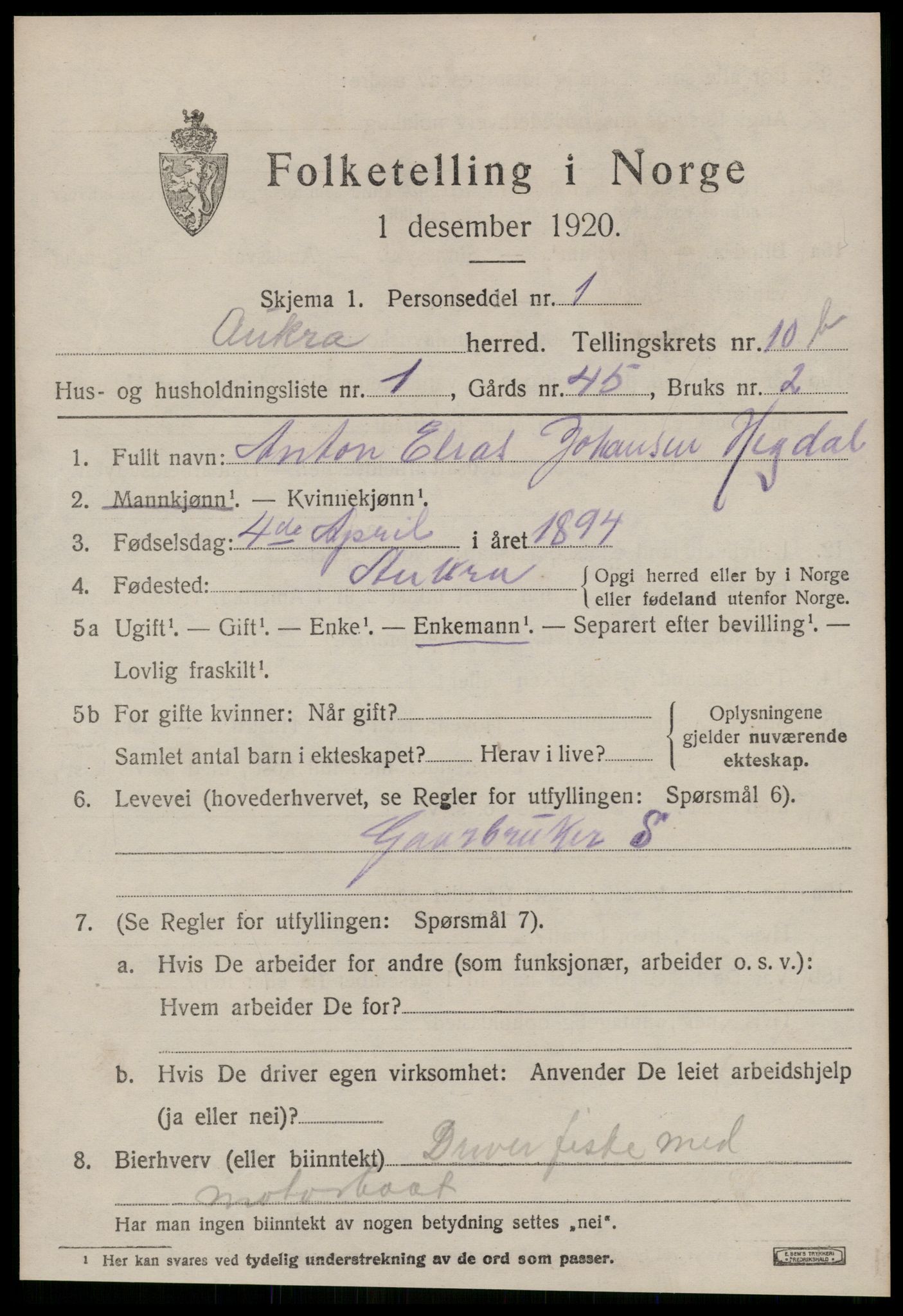 SAT, 1920 census for Aukra, 1920, p. 4979