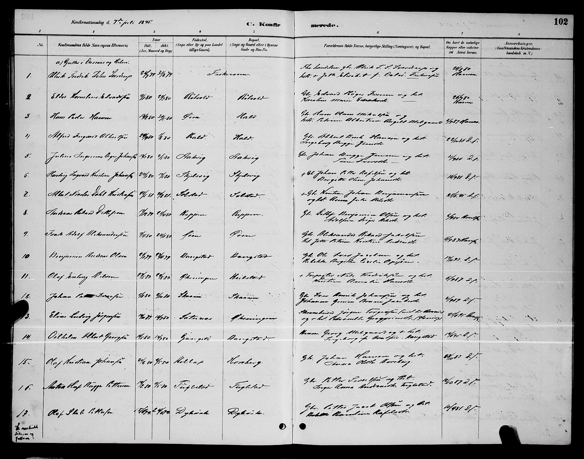 Ministerialprotokoller, klokkerbøker og fødselsregistre - Nordland, SAT/A-1459/810/L0160: Parish register (copy) no. 810C03, 1884-1896, p. 102