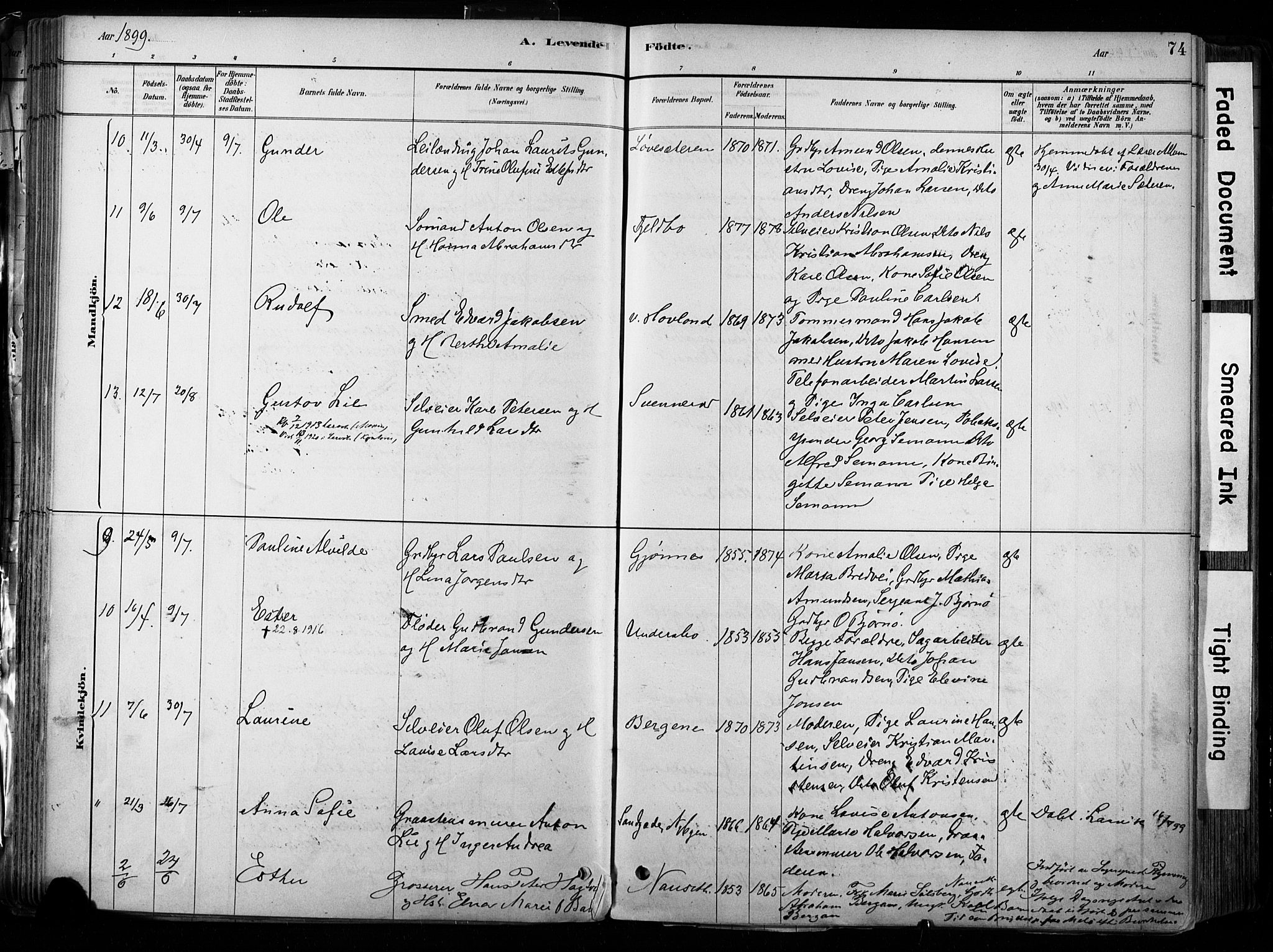 Hedrum kirkebøker, AV/SAKO-A-344/F/Fa/L0009: Parish register (official) no. I 9, 1881-1903, p. 74