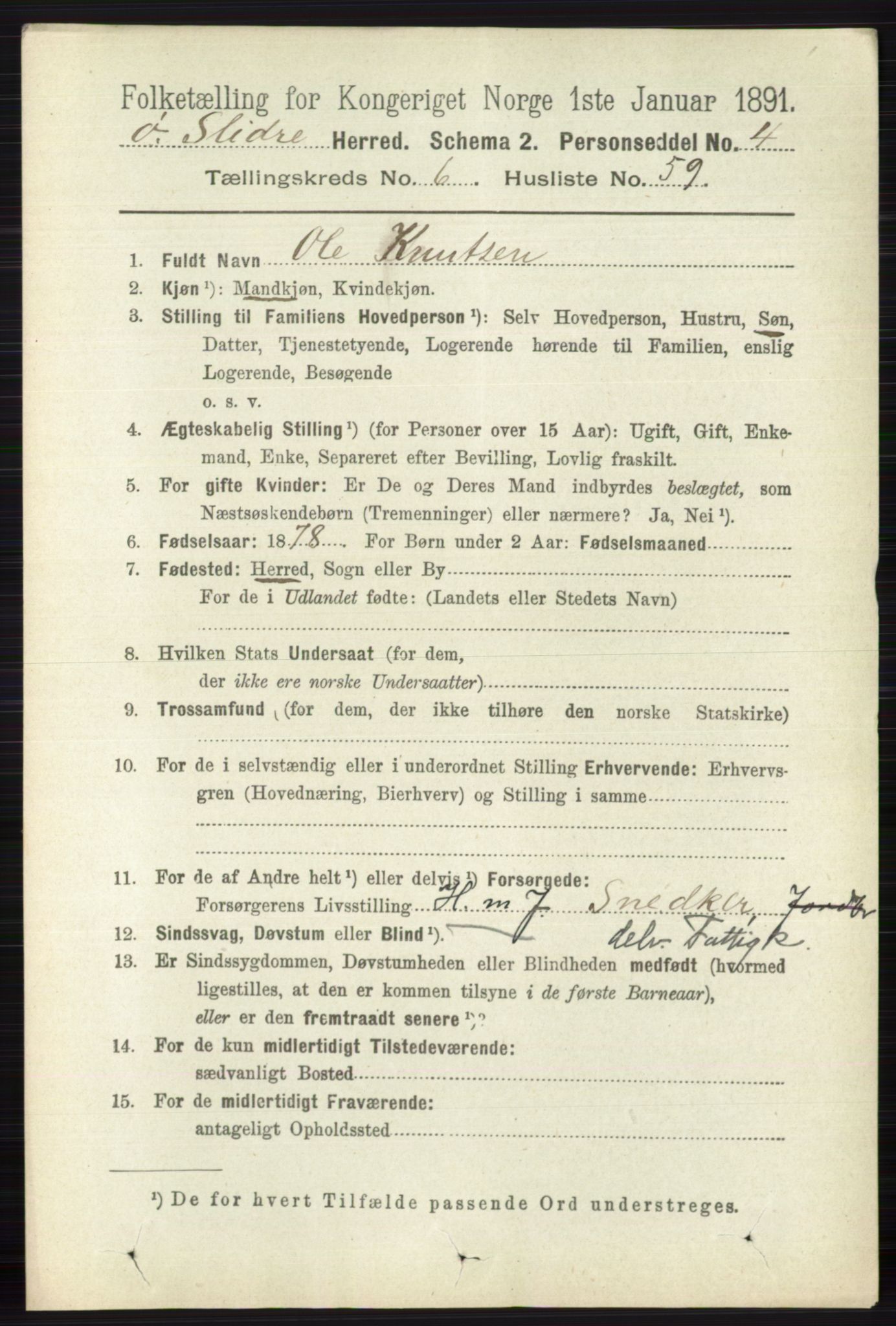 RA, 1891 census for 0544 Øystre Slidre, 1891, p. 2105