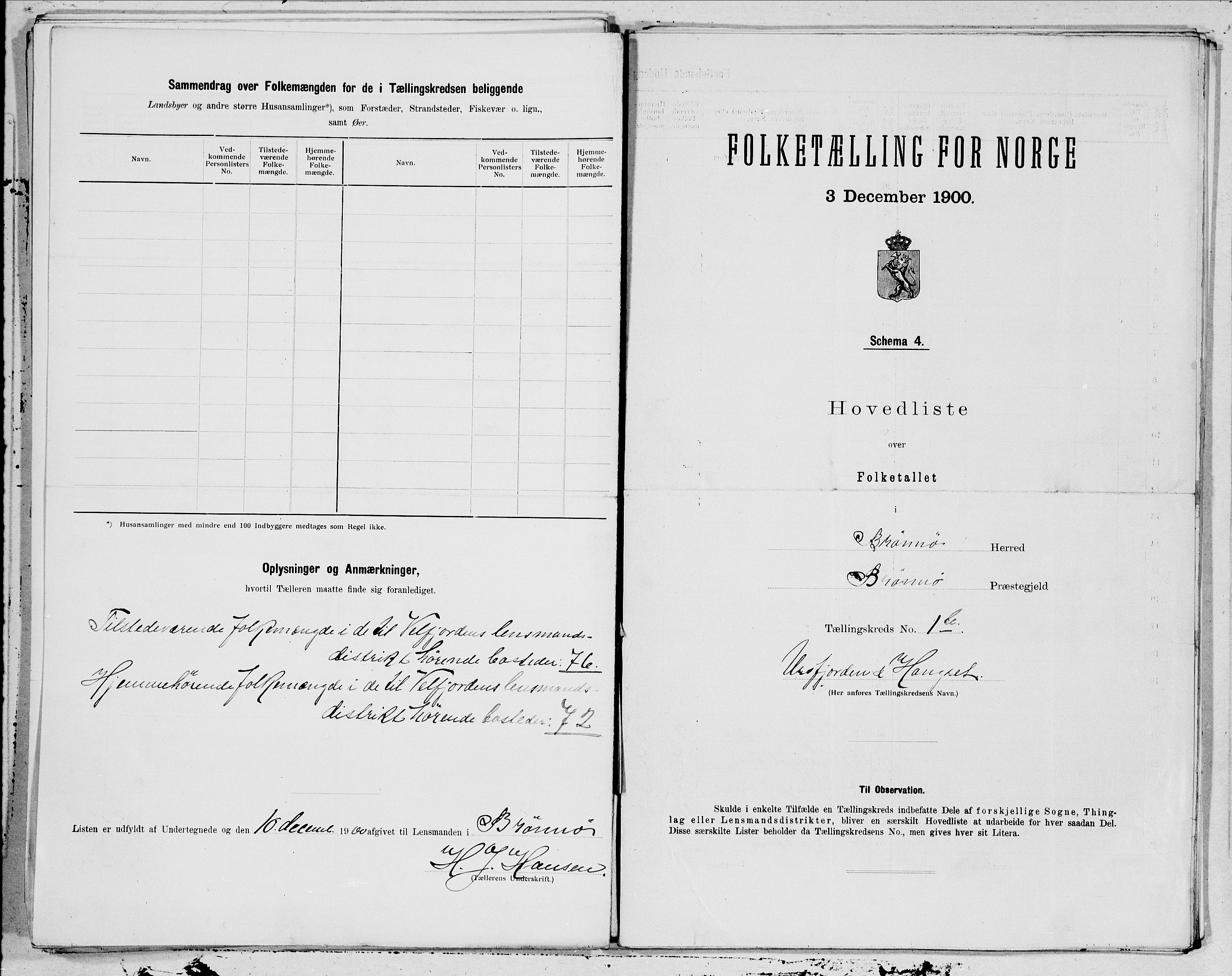 SAT, 1900 census for Brønnøy, 1900, p. 4