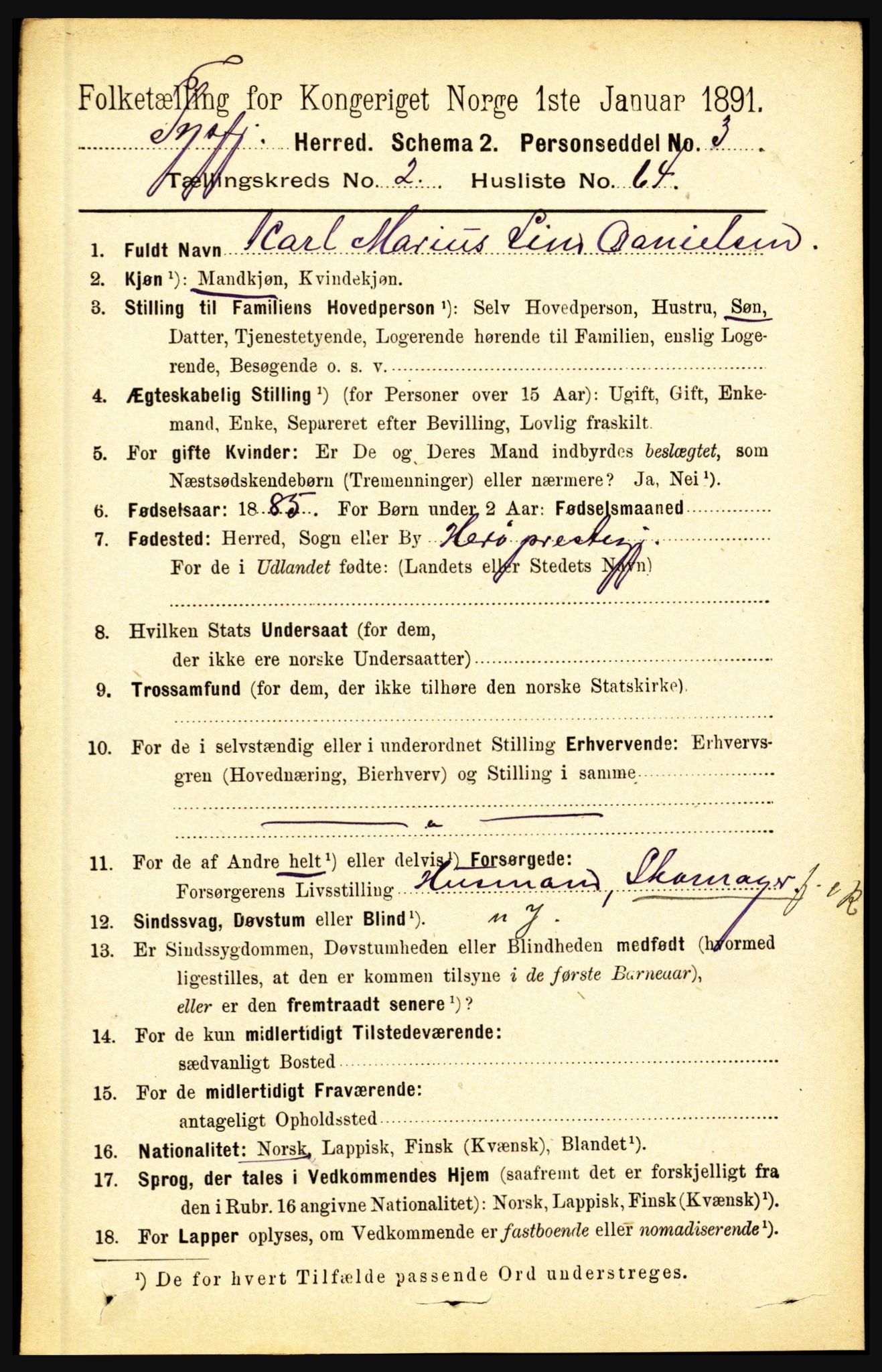 RA, 1891 census for 1850 Tysfjord, 1891, p. 992