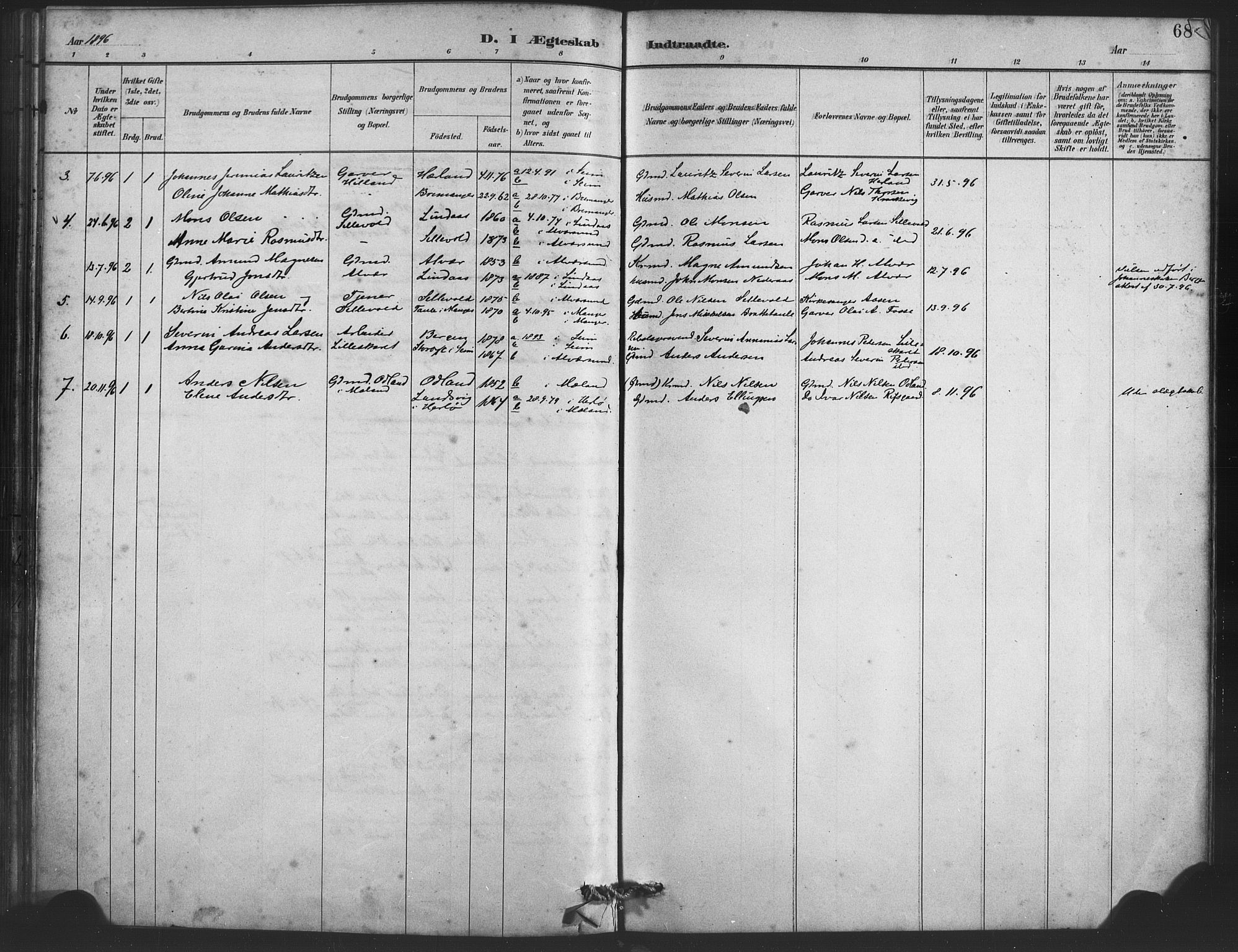 Alversund Sokneprestembete, SAB/A-73901/H/Ha/Haa/Haaa/L0001: Parish register (official) no. A 1, 1882-1896, p. 68