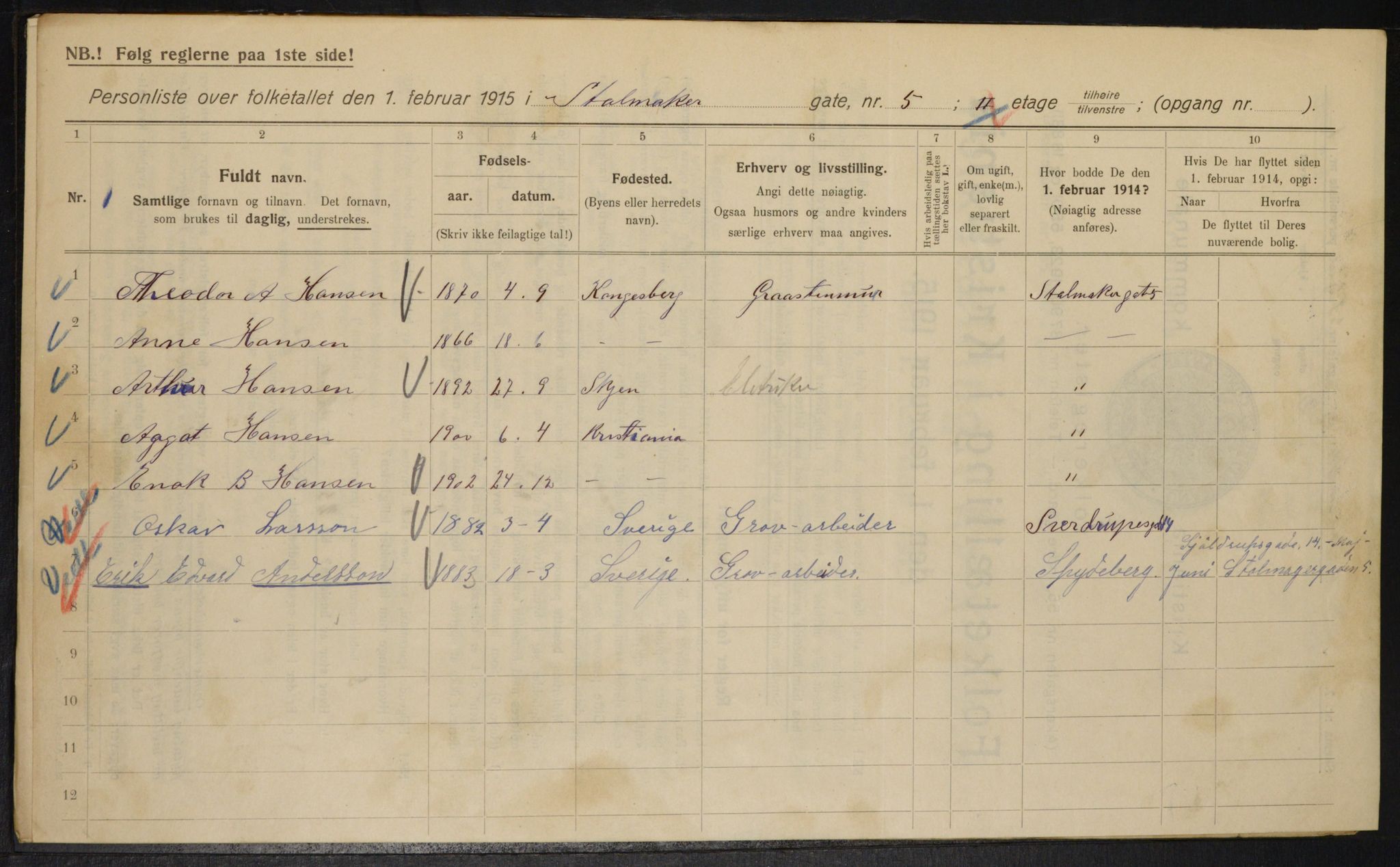 OBA, Municipal Census 1915 for Kristiania, 1915, p. 102725