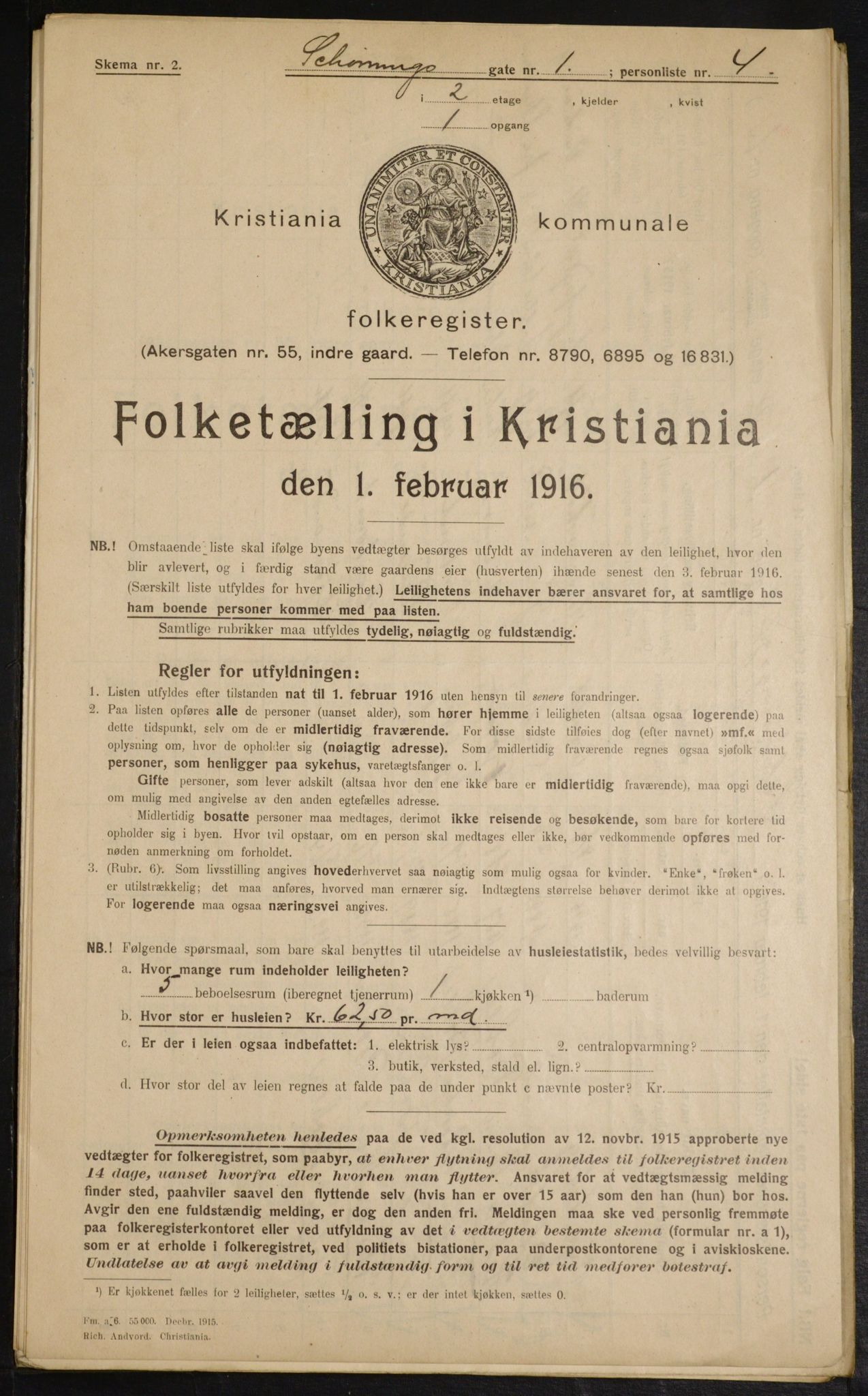 OBA, Municipal Census 1916 for Kristiania, 1916, p. 95615