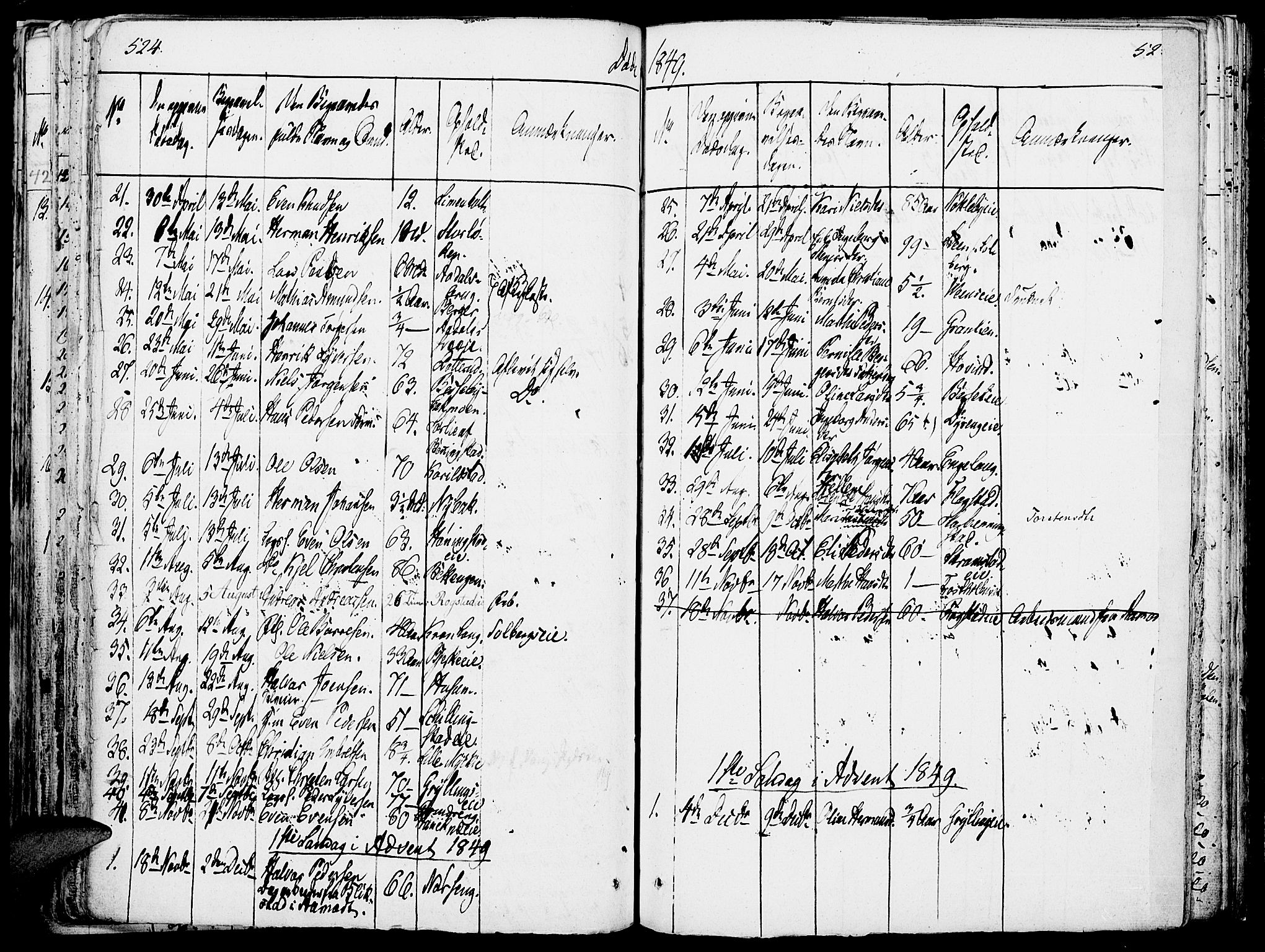 Løten prestekontor, SAH/PREST-022/K/Ka/L0006: Parish register (official) no. 6, 1832-1849, p. 524-525