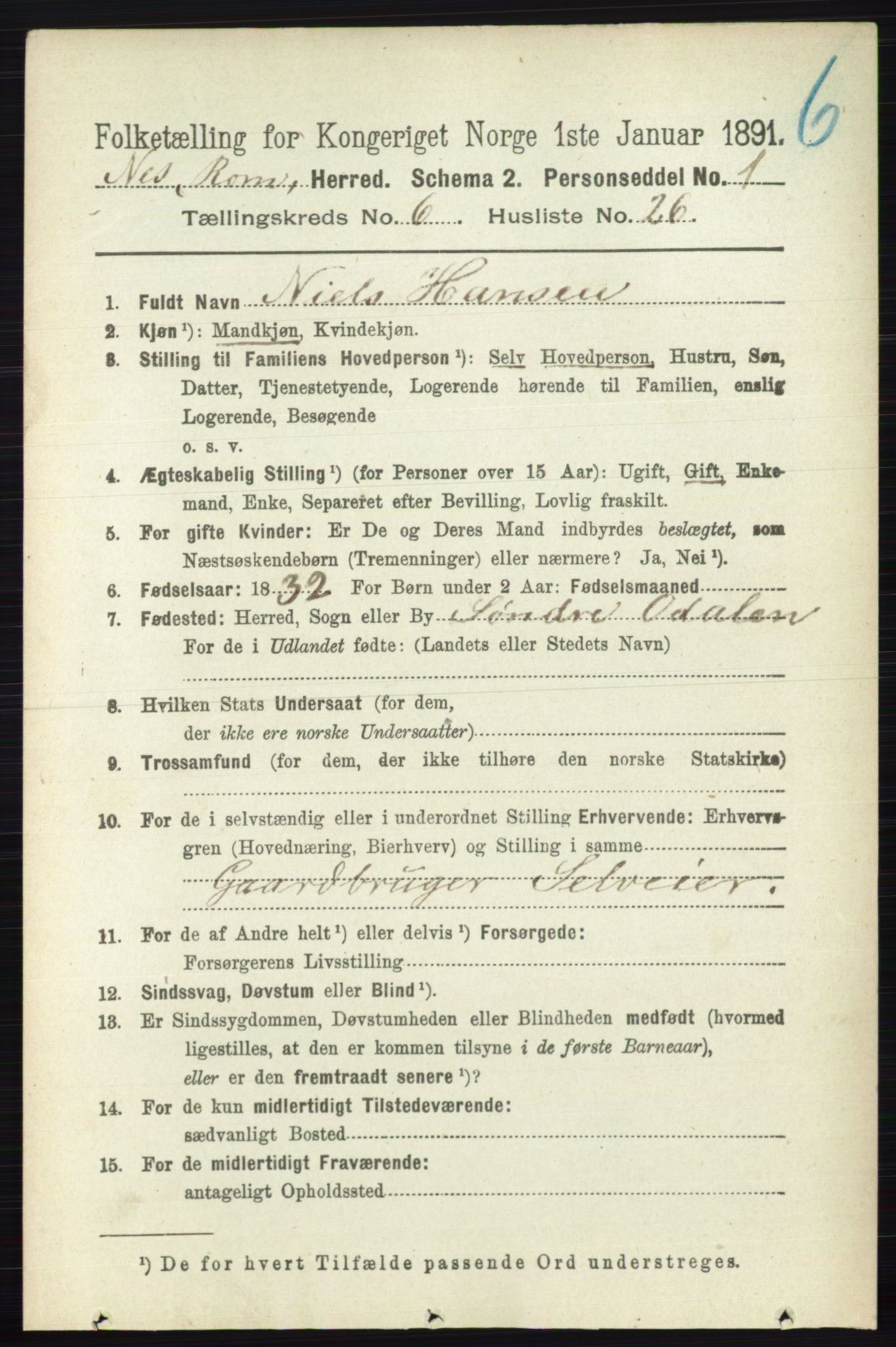 RA, 1891 census for 0236 Nes, 1891, p. 3535
