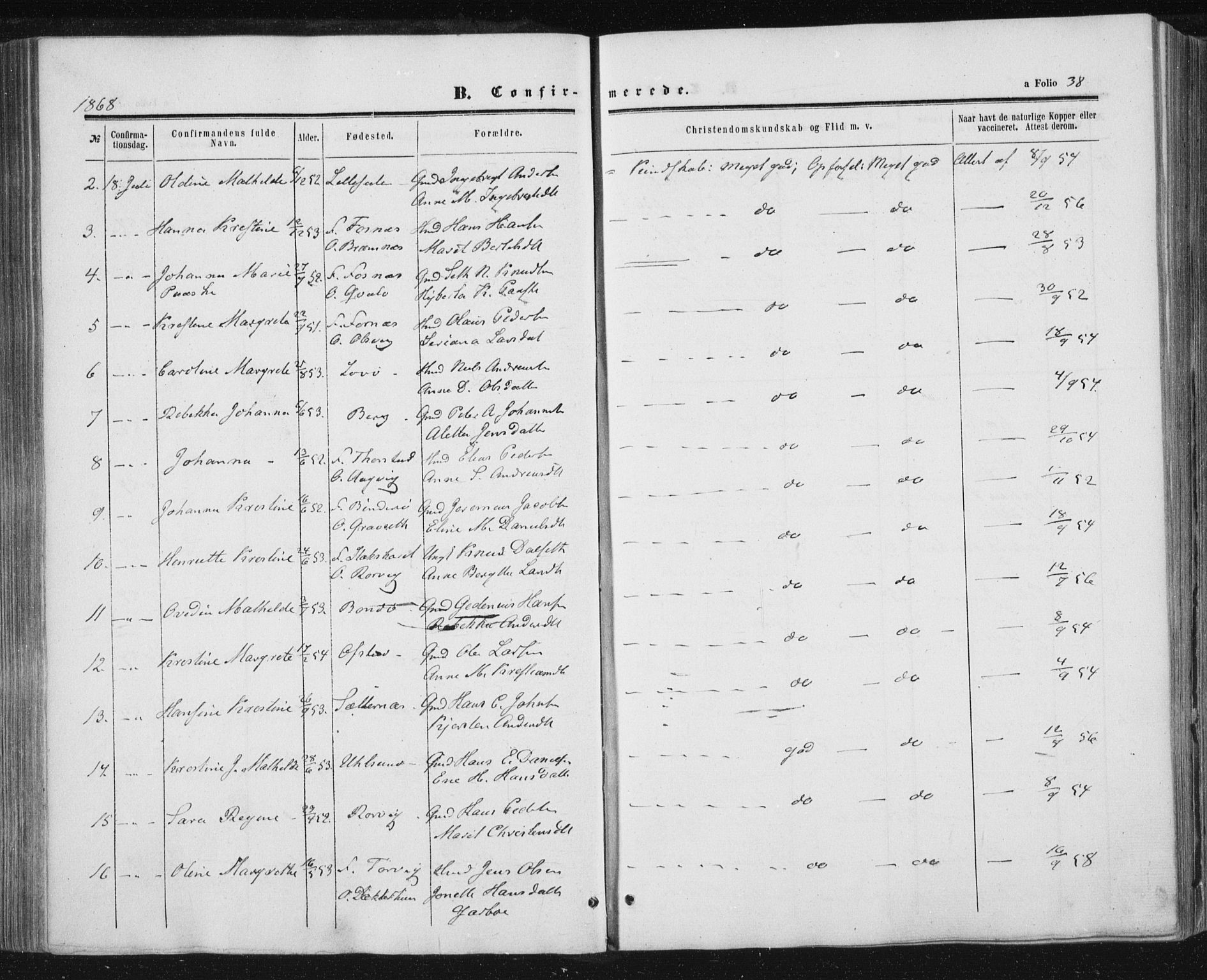 Ministerialprotokoller, klokkerbøker og fødselsregistre - Nord-Trøndelag, AV/SAT-A-1458/784/L0670: Parish register (official) no. 784A05, 1860-1876, p. 38