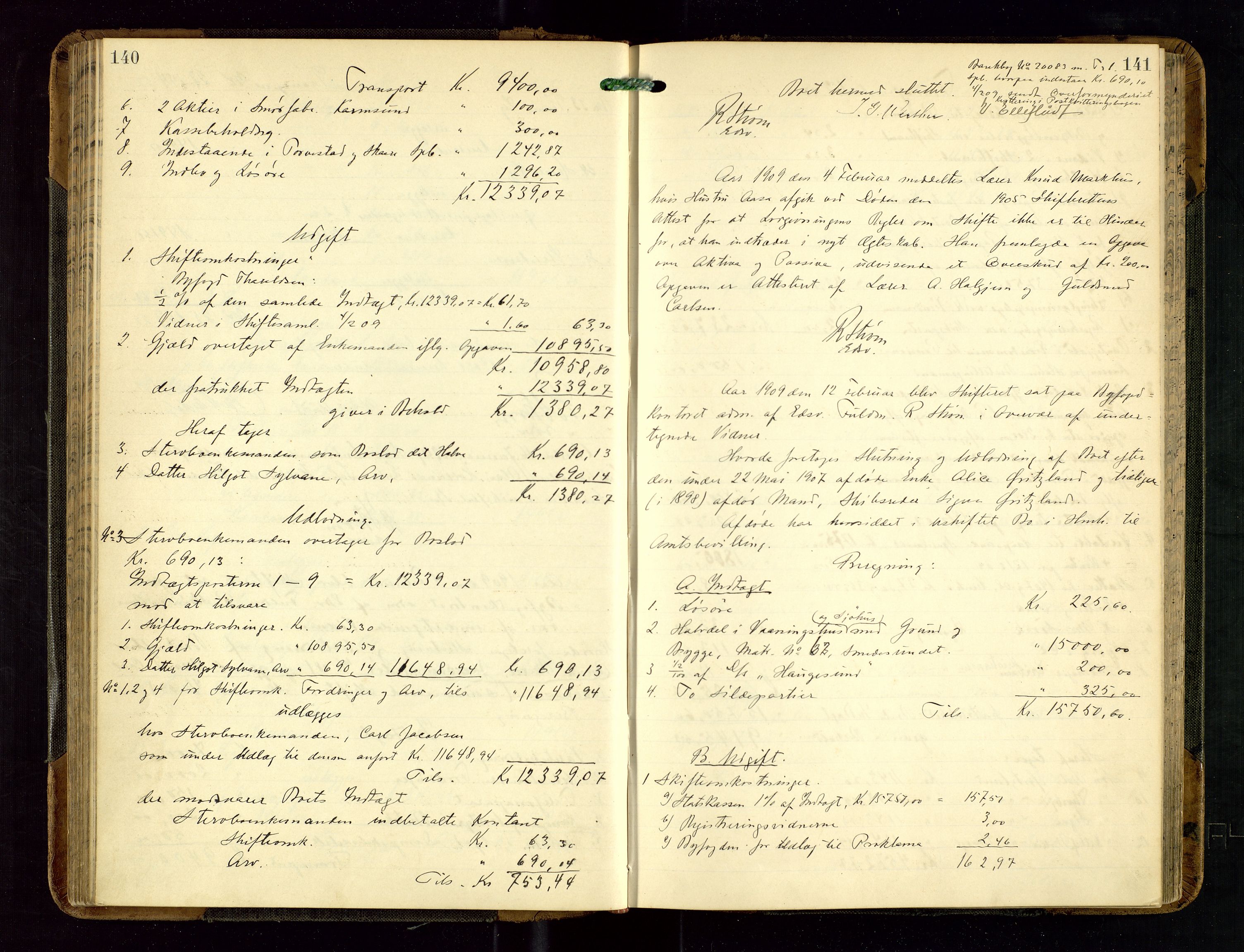 Haugesund tingrett, AV/SAST-A-101415/01/IV/IVD/L0002: Skifteutlodningsprotokoll, med register, 1904-1915, p. 140-141