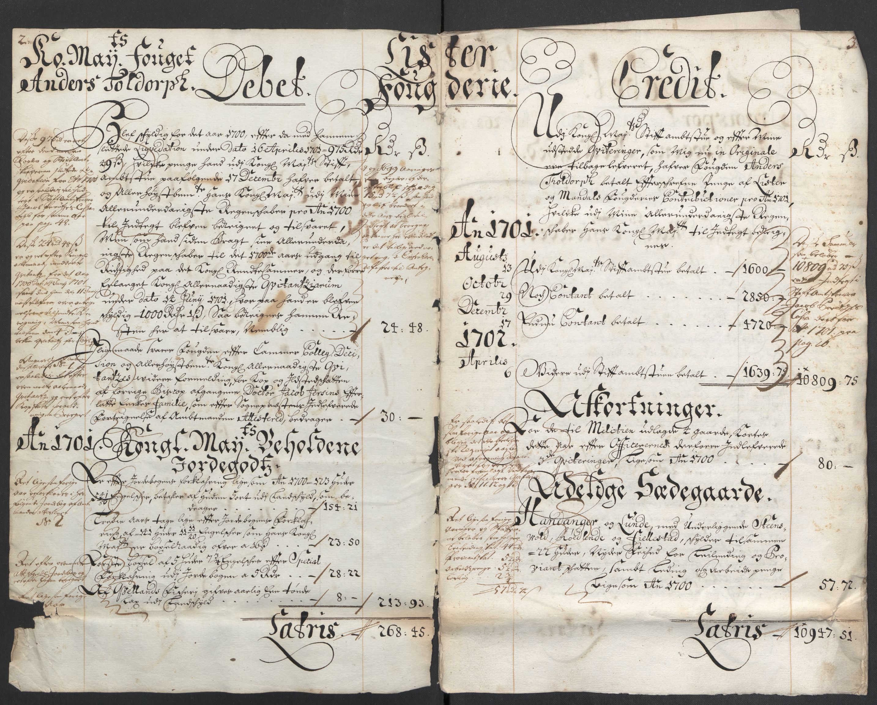 Rentekammeret inntil 1814, Reviderte regnskaper, Fogderegnskap, RA/EA-4092/R43/L2549: Fogderegnskap Lista og Mandal, 1701-1702, p. 4