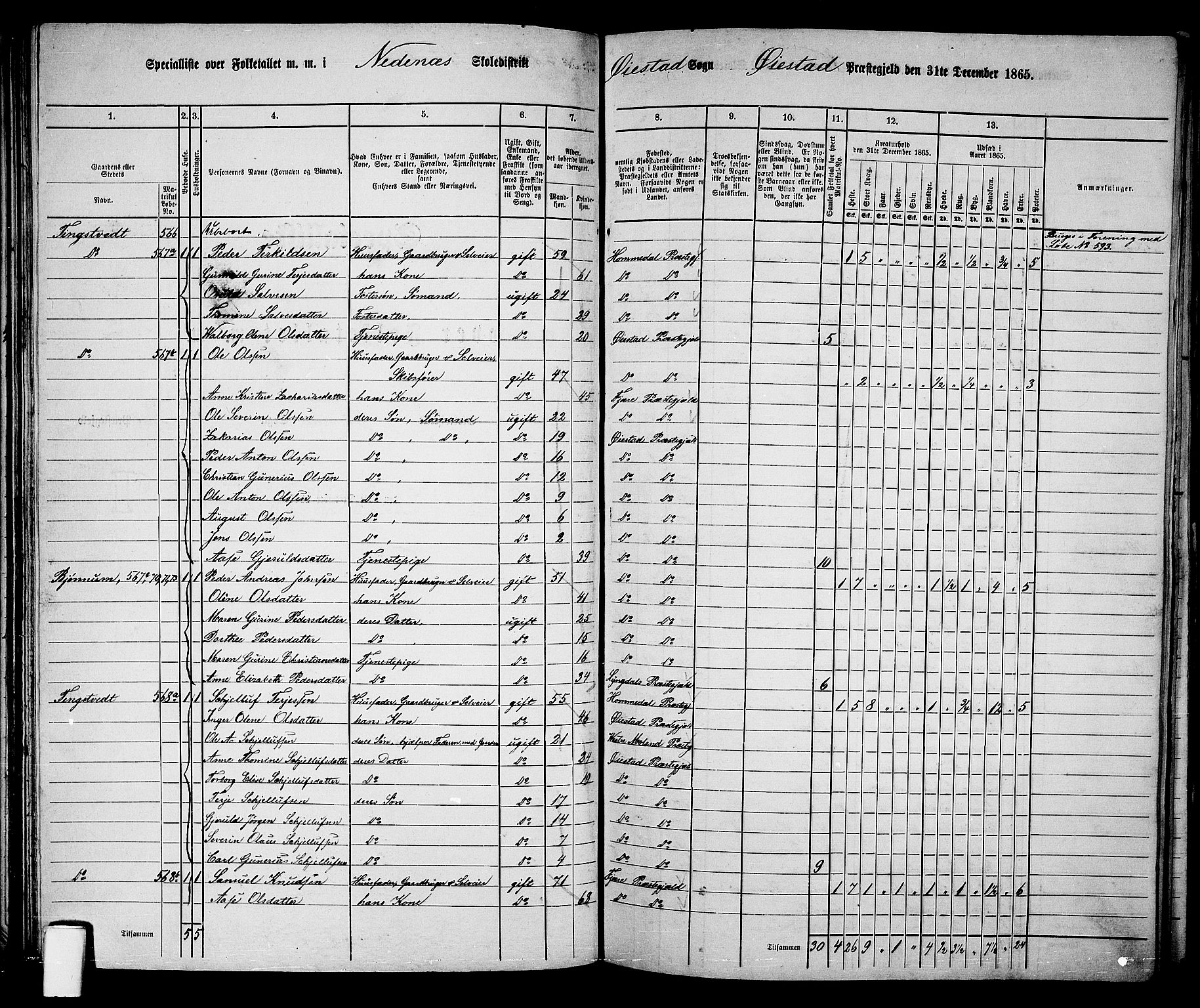 RA, 1865 census for Øyestad, 1865, p. 69