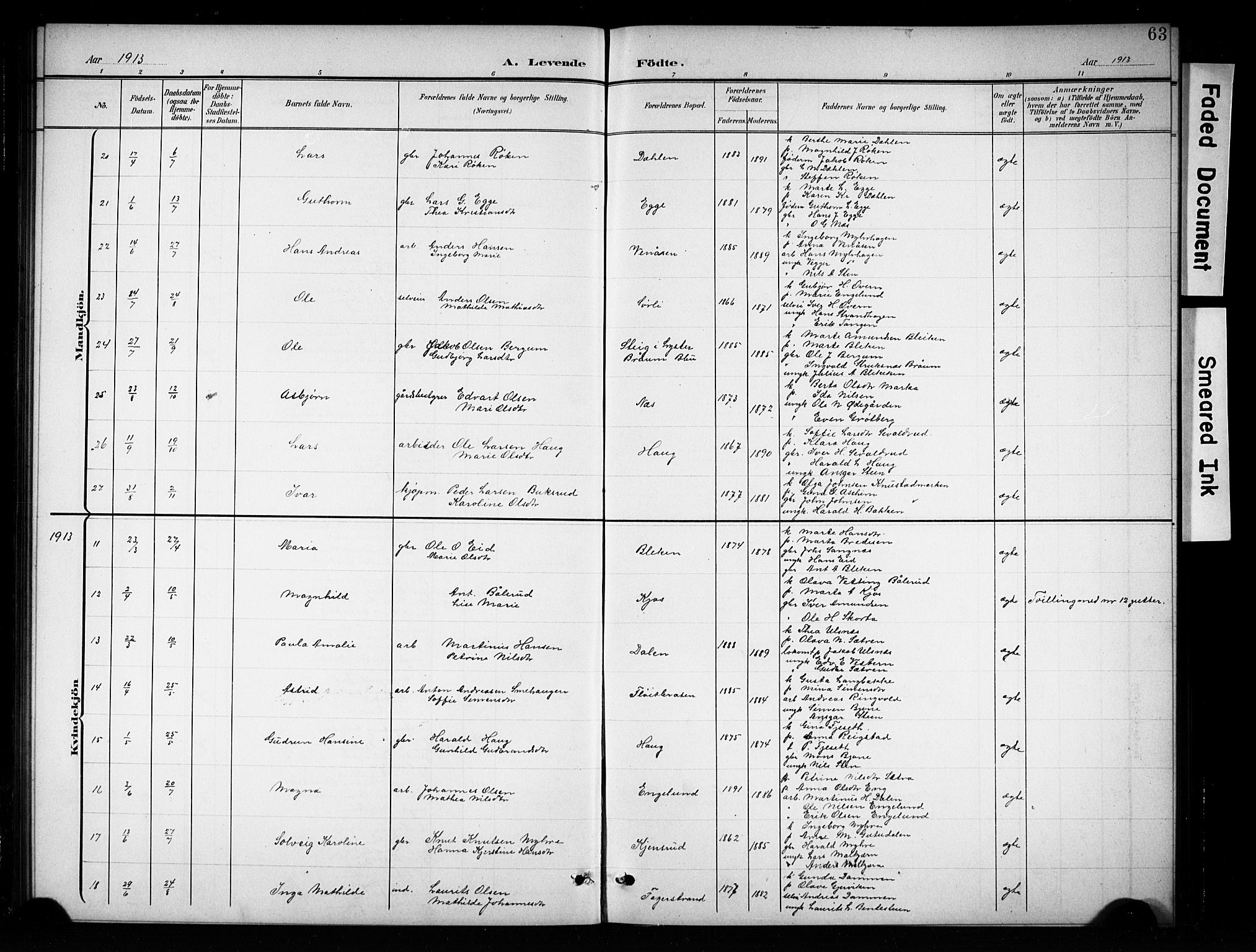 Brandbu prestekontor, SAH/PREST-114/H/Ha/Hab/L0005: Parish register (copy) no. 5, 1900-1913, p. 63