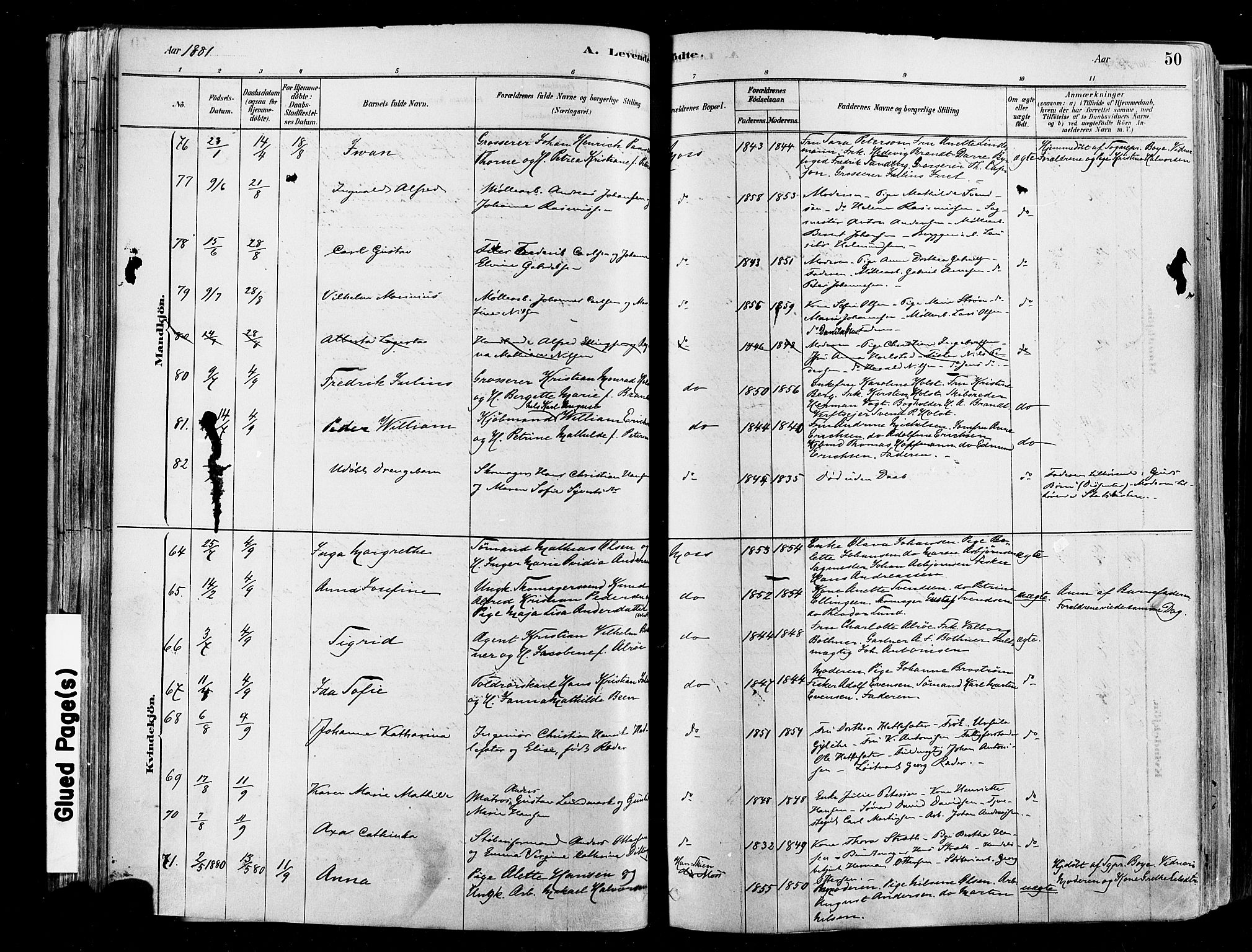 Moss prestekontor Kirkebøker, AV/SAO-A-2003/F/Fb/L0001: Parish register (official) no. II 1, 1878-1886, p. 50
