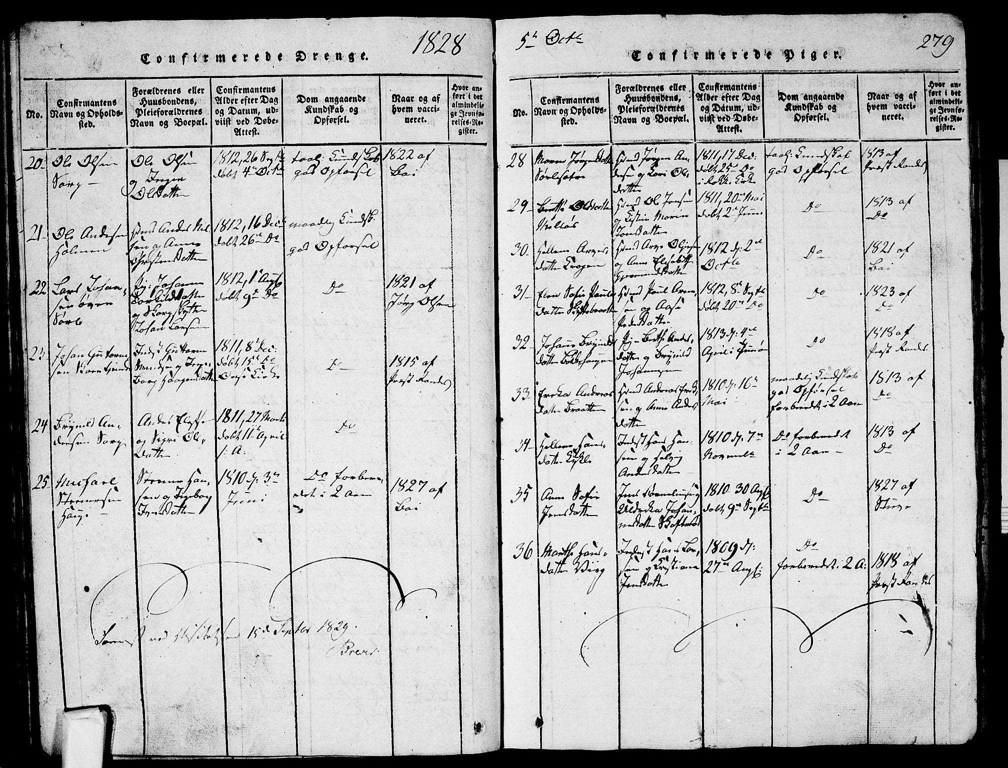 Skjeberg prestekontor Kirkebøker, AV/SAO-A-10923/G/Ga/L0001: Parish register (copy) no. I 1, 1815-1830, p. 279