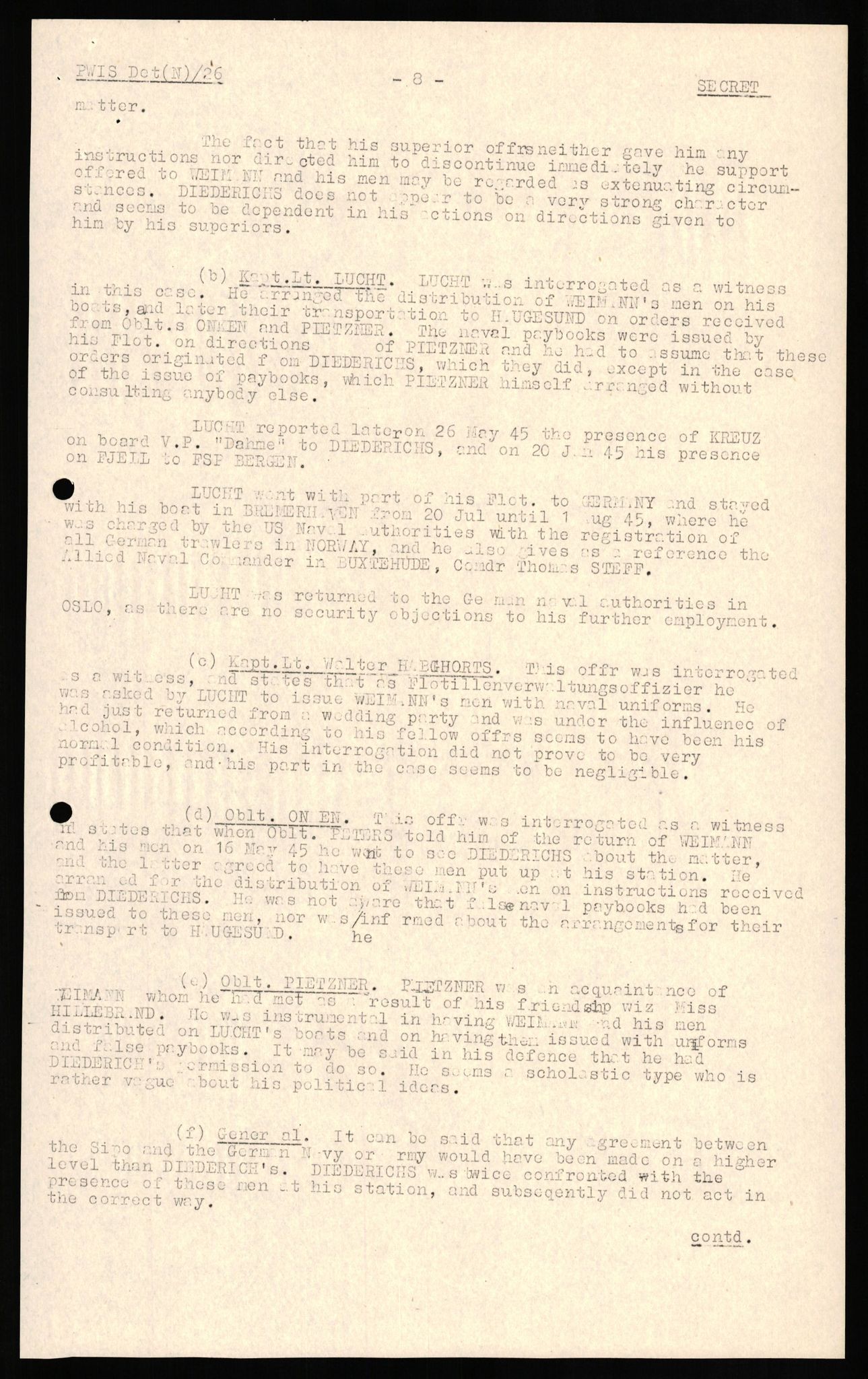 Forsvaret, Forsvarets overkommando II, RA/RAFA-3915/D/Db/L0020: CI Questionaires. Tyske okkupasjonsstyrker i Norge. Tyskere., 1945-1946, p. 356