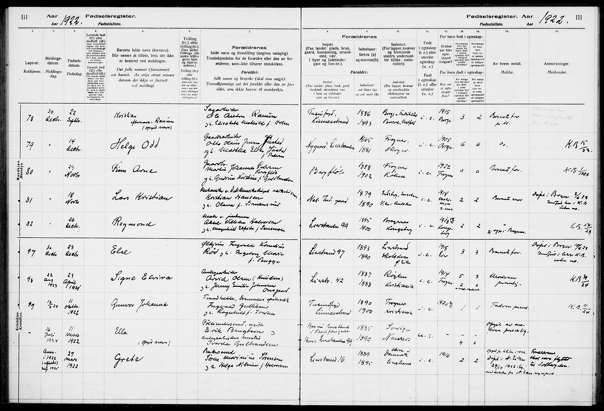 Lier kirkebøker, AV/SAKO-A-230/J/Ja/L0001: Birth register no. 1, 1916-1928, p. 111