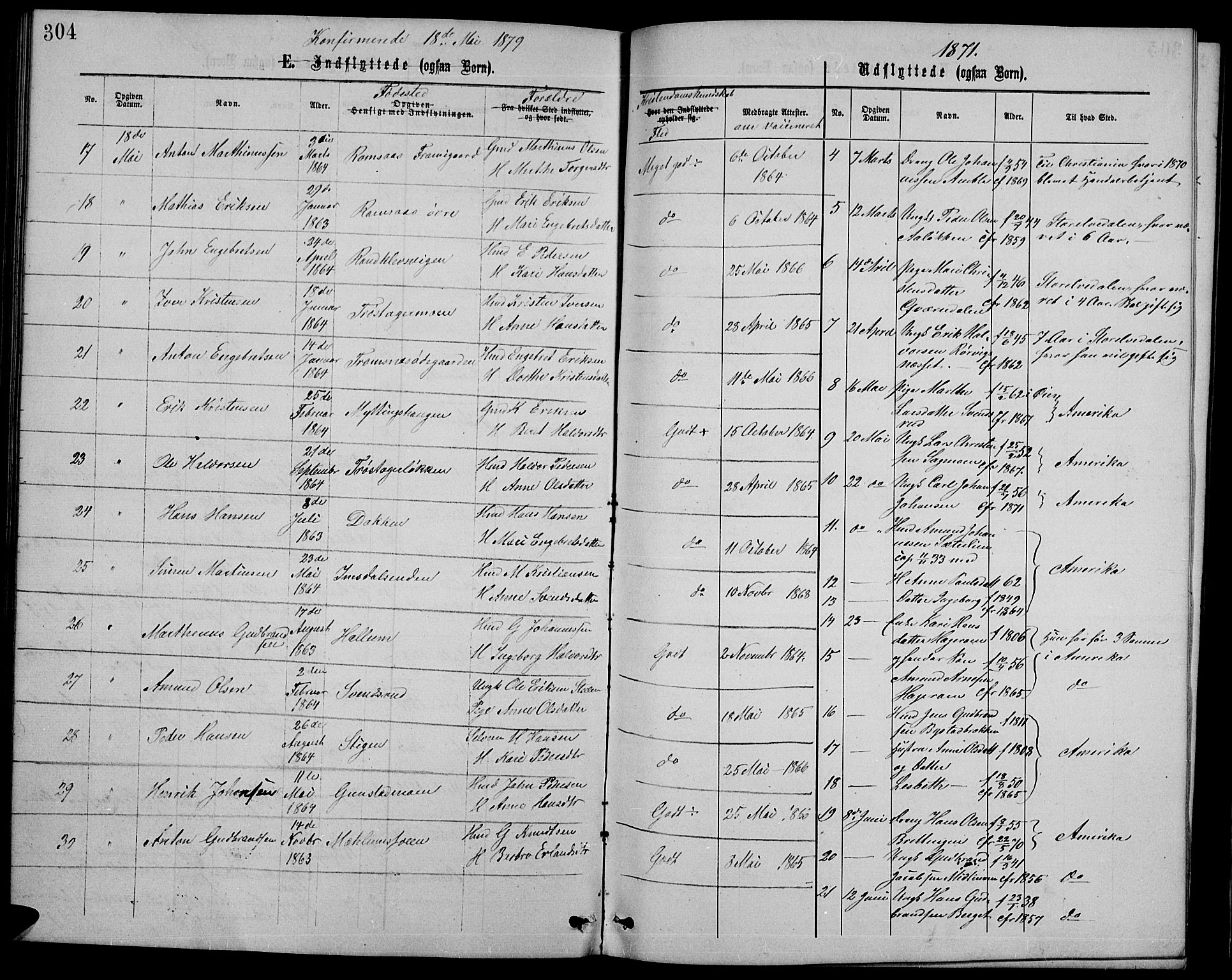 Ringebu prestekontor, SAH/PREST-082/H/Ha/Hab/L0004: Parish register (copy) no. 4, 1867-1879, p. 304
