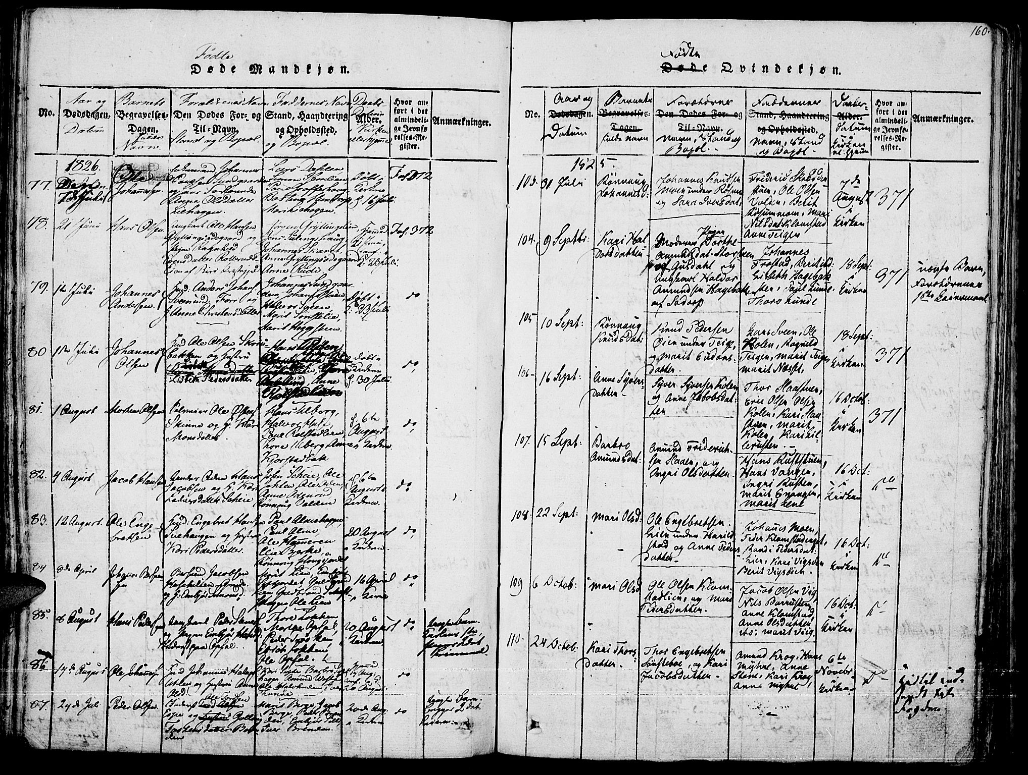 Fron prestekontor, SAH/PREST-078/H/Ha/Haa/L0002: Parish register (official) no. 2, 1816-1827, p. 160