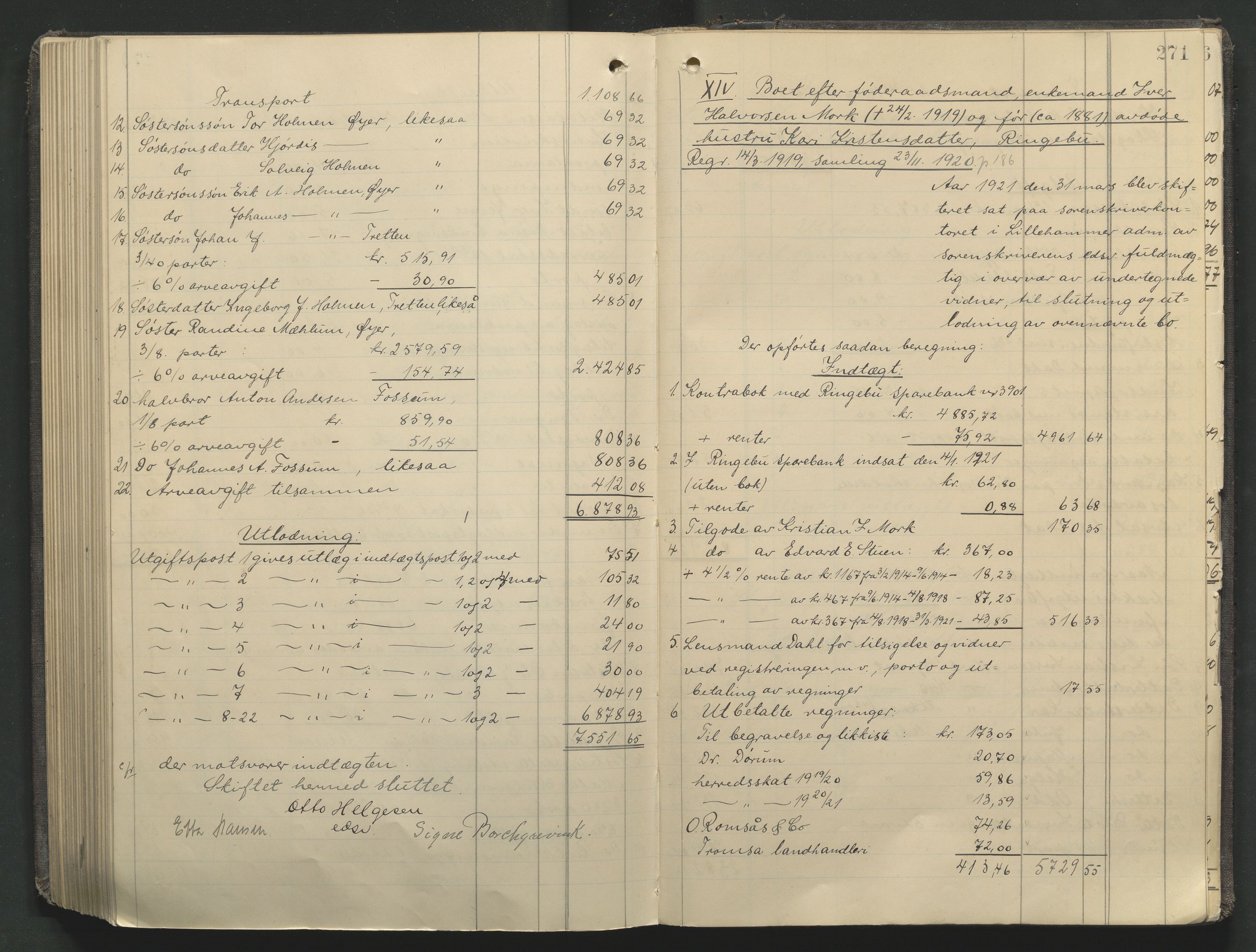 Sør-Gudbrandsdal tingrett, AV/SAH-TING-004/J/Ja/Jae/L0002: Skifteutlodningsprotokoll - landet, 1912-1921, p. 271