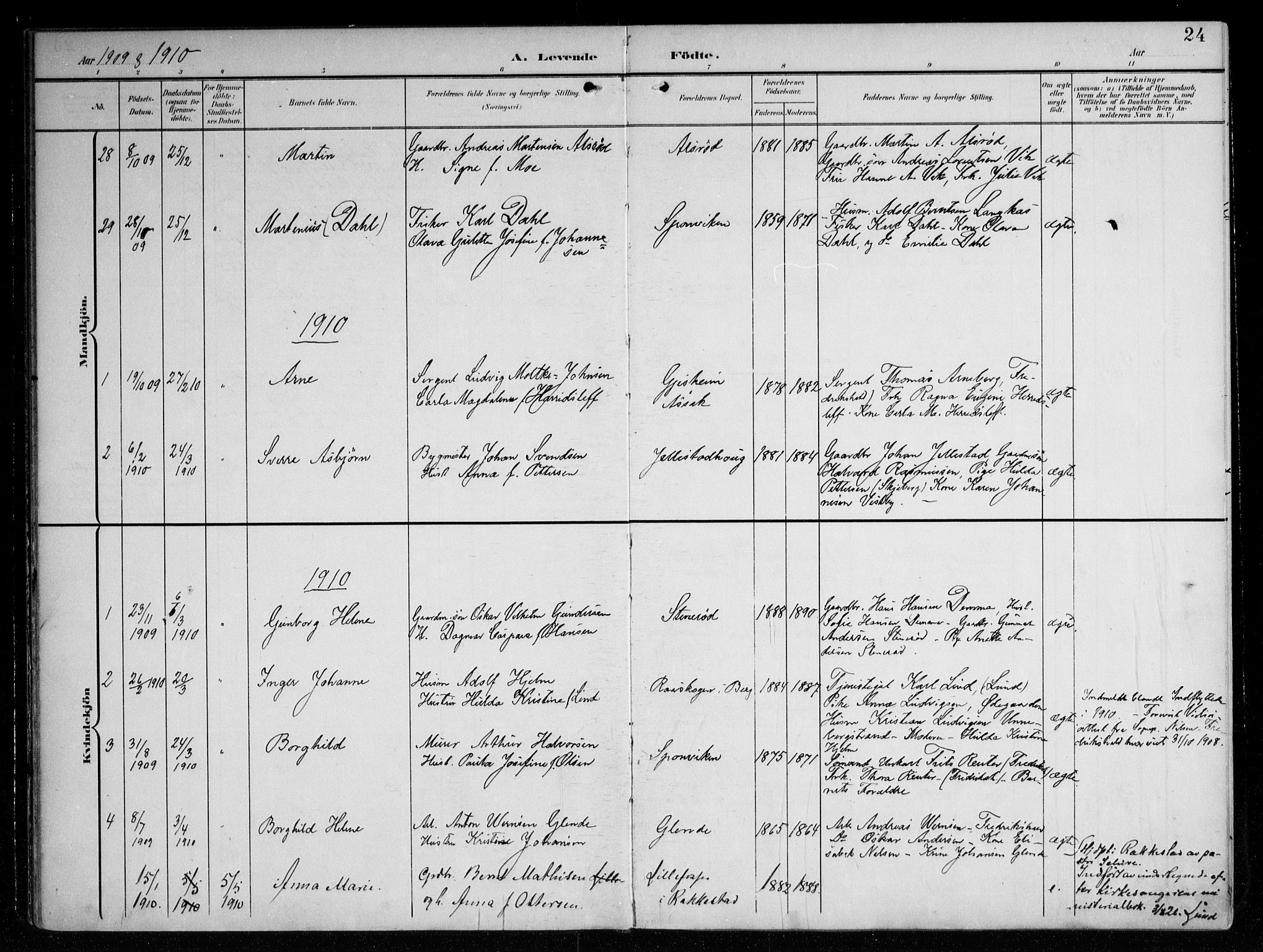 Berg prestekontor Kirkebøker, AV/SAO-A-10902/F/Fa/L0008: Parish register (official) no. I 8, 1902-1920, p. 24