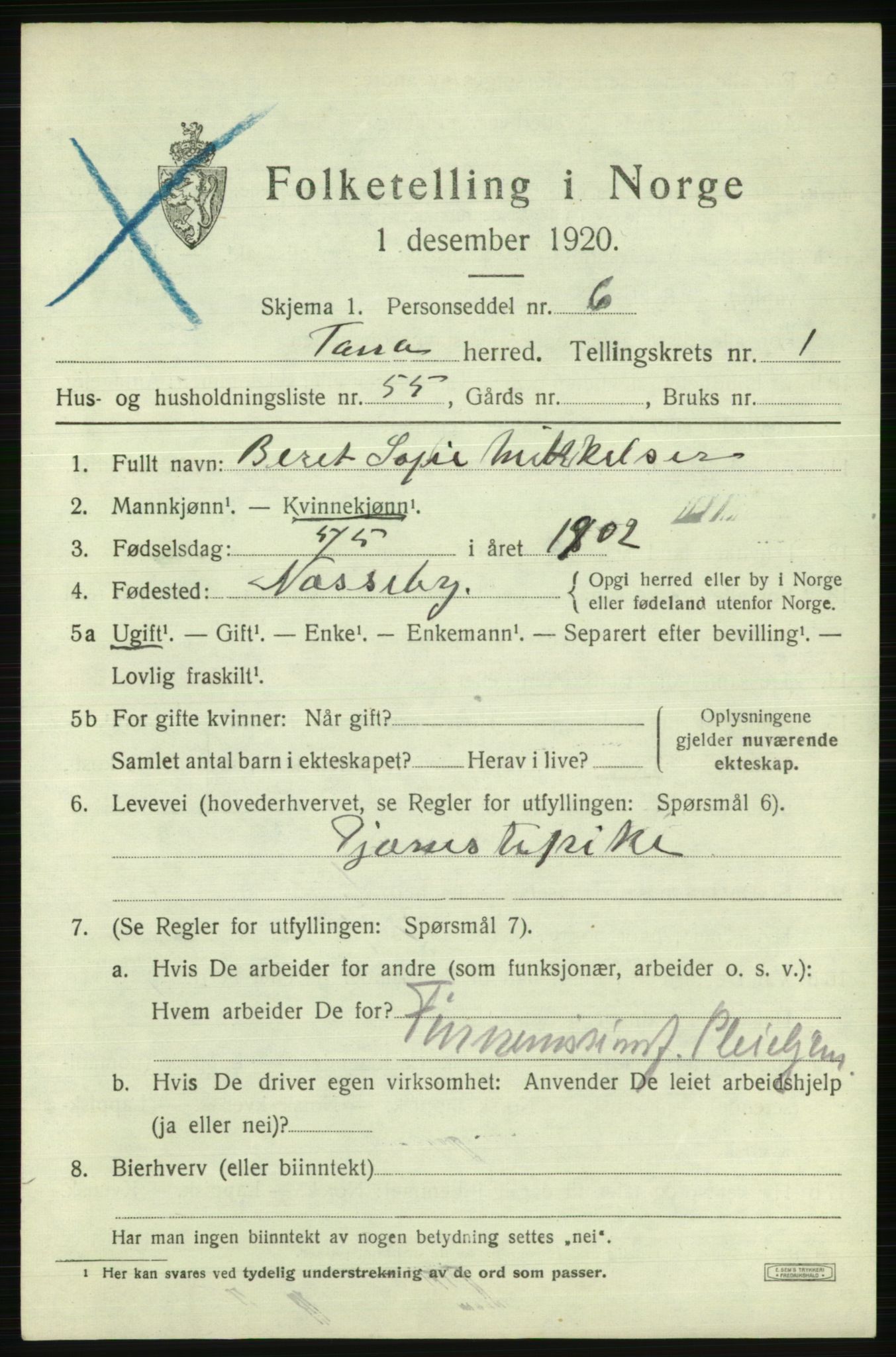 SATØ, 1920 census for Tana, 1920, p. 1152