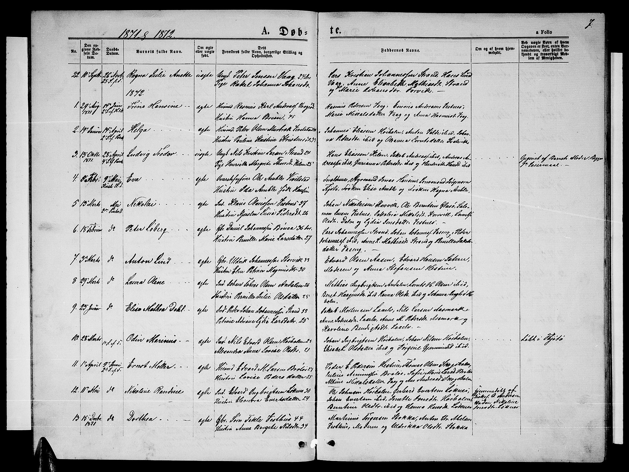 Ministerialprotokoller, klokkerbøker og fødselsregistre - Nordland, SAT/A-1459/819/L0276: Parish register (copy) no. 819C02, 1869-1887, p. 7