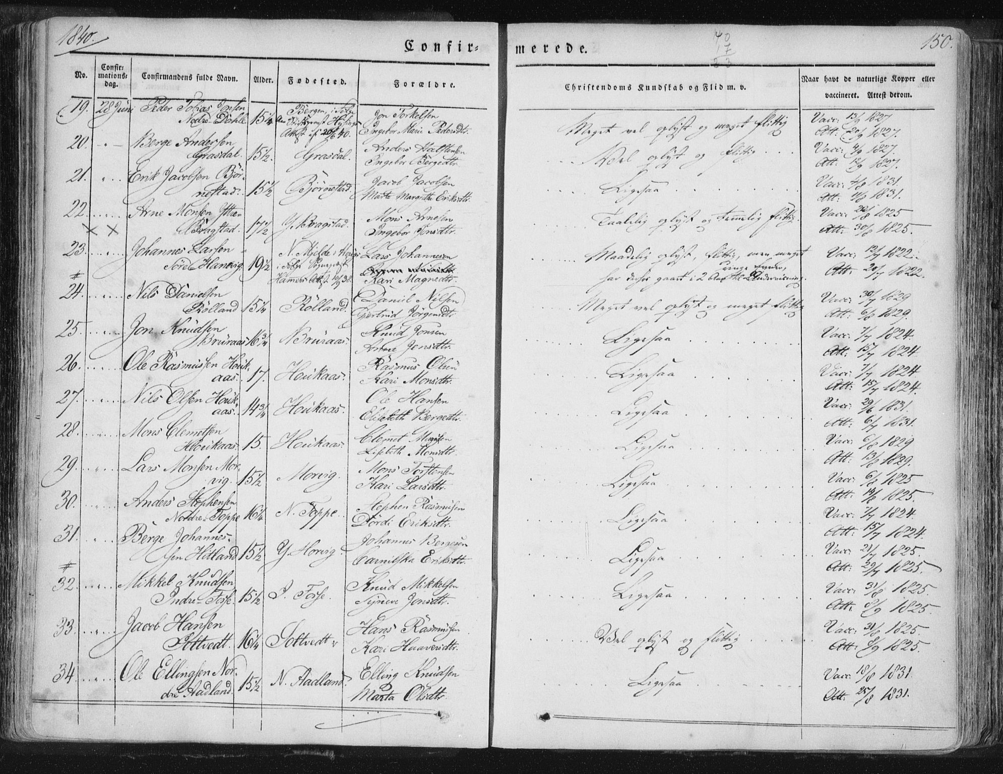 Hamre sokneprestembete, SAB/A-75501/H/Ha/Haa/Haaa/L0012: Parish register (official) no. A 12, 1834-1845, p. 150