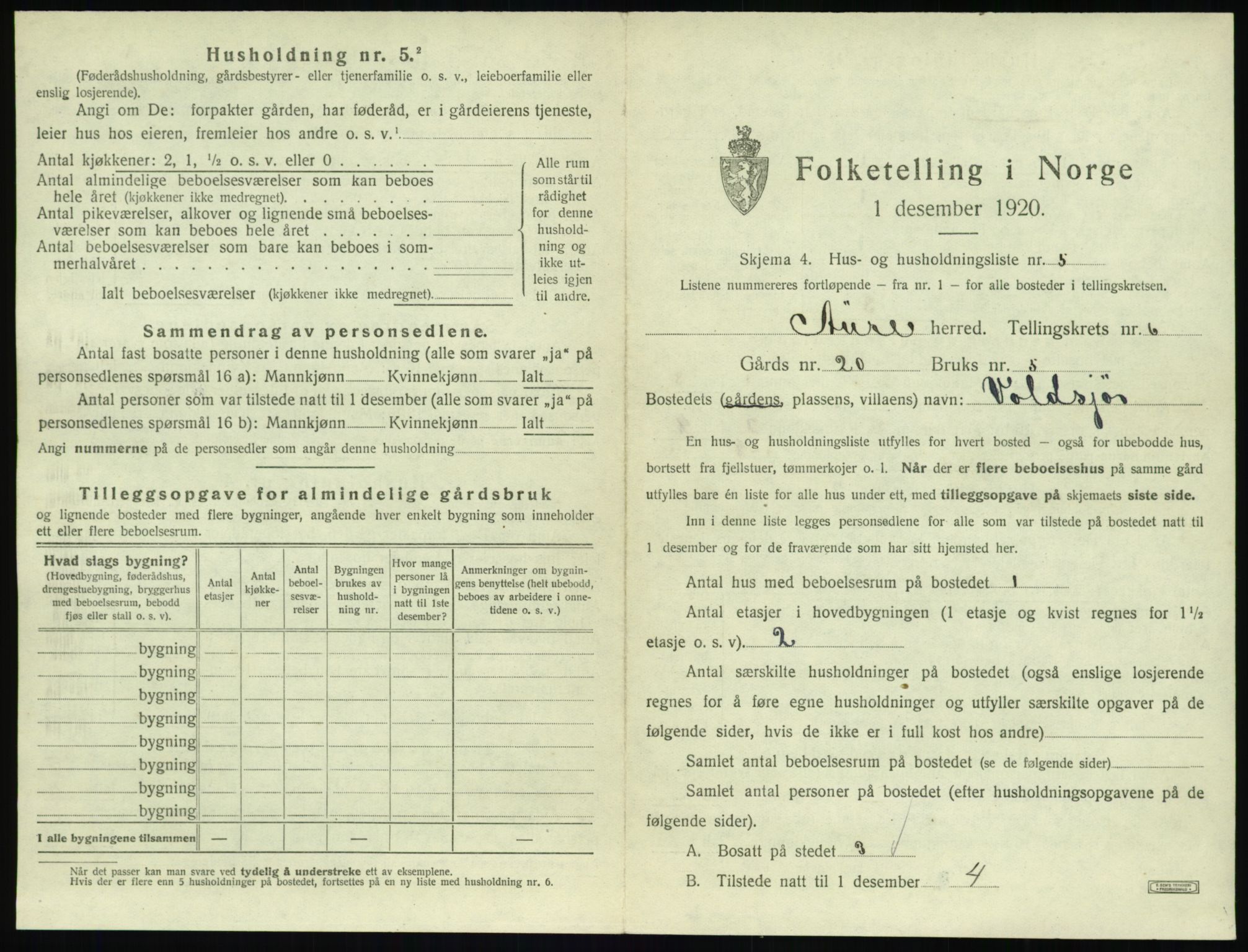 SAT, 1920 census for Aure, 1920, p. 330