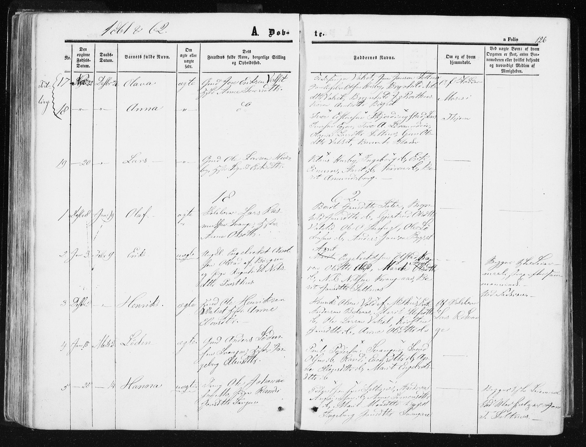 Ministerialprotokoller, klokkerbøker og fødselsregistre - Sør-Trøndelag, AV/SAT-A-1456/612/L0377: Parish register (official) no. 612A09, 1859-1877, p. 126