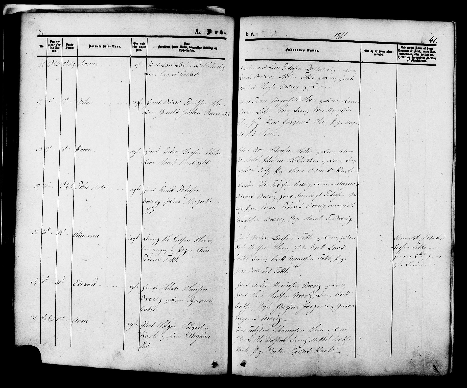 Ministerialprotokoller, klokkerbøker og fødselsregistre - Møre og Romsdal, AV/SAT-A-1454/545/L0586: Parish register (official) no. 545A02, 1854-1877, p. 41