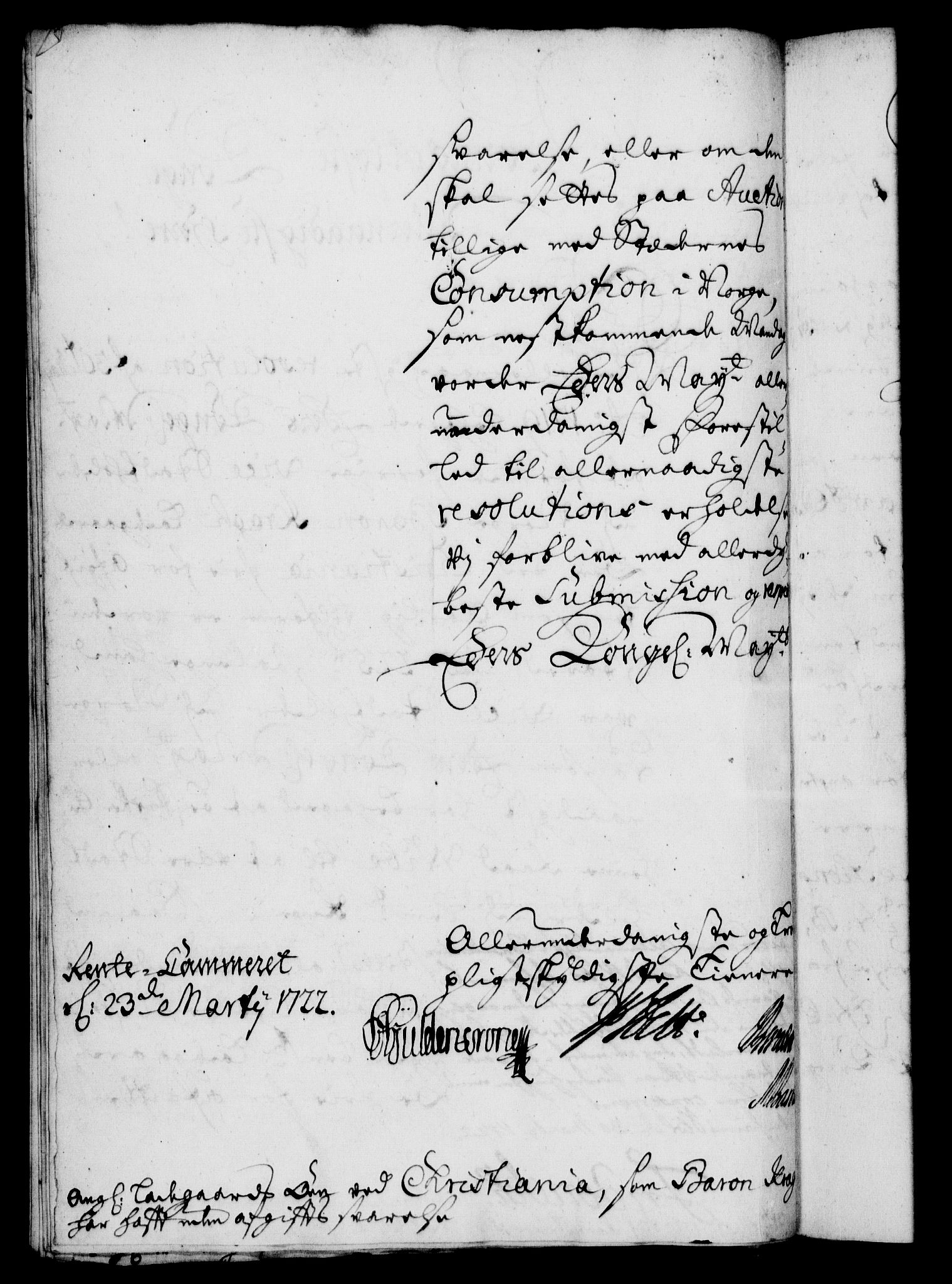 Rentekammeret, Kammerkanselliet, RA/EA-3111/G/Gf/Gfa/L0005: Norsk relasjons- og resolusjonsprotokoll (merket RK 52.5), 1722, p. 223