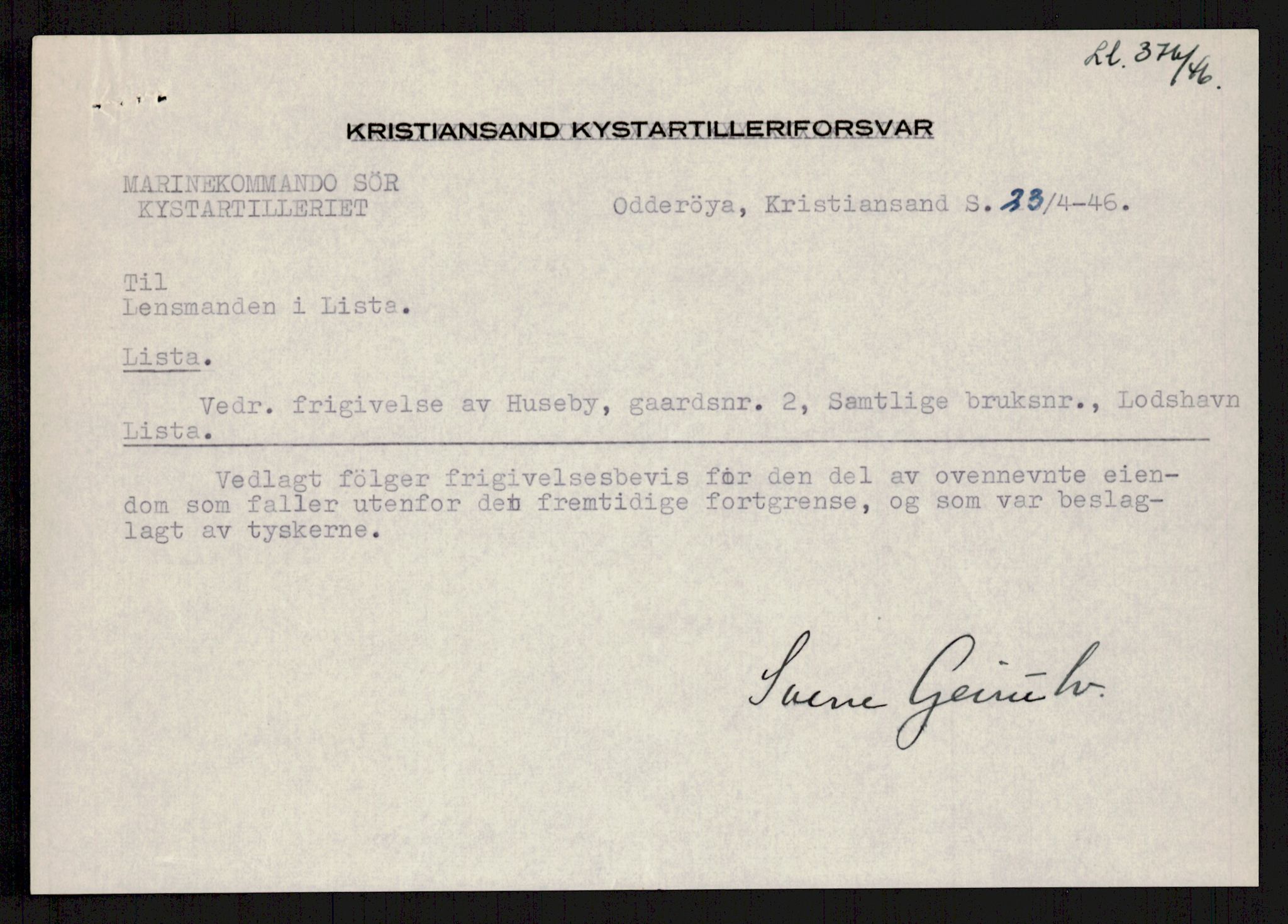 Forsvarsdepartementet, 10. kontor / Oppgjørskontoret, RA/RAFA-1225/D/Db/L0178: Lista oppgjørskontor, 1941-1947, p. 1218