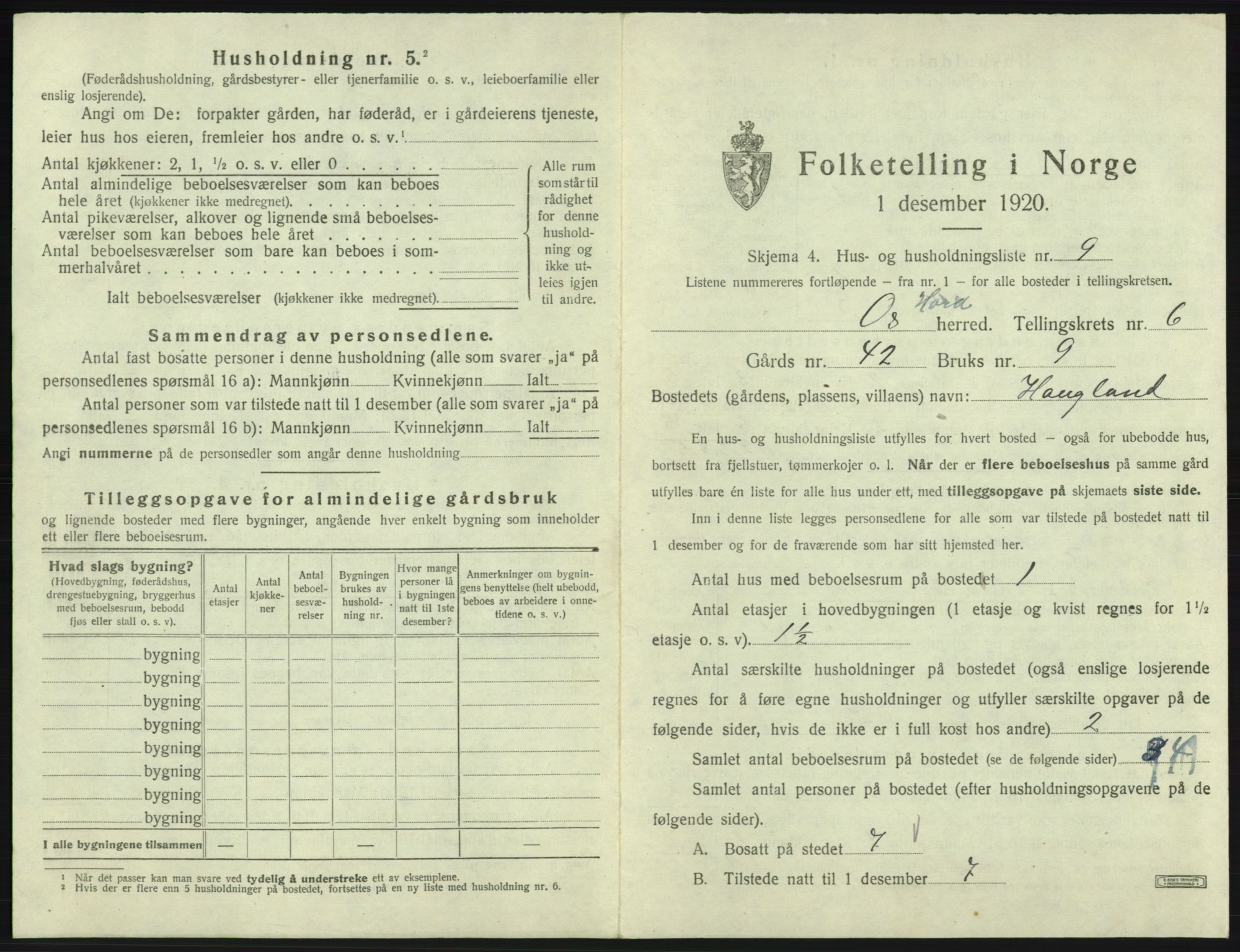 SAB, 1920 census for Os, 1920, p. 577