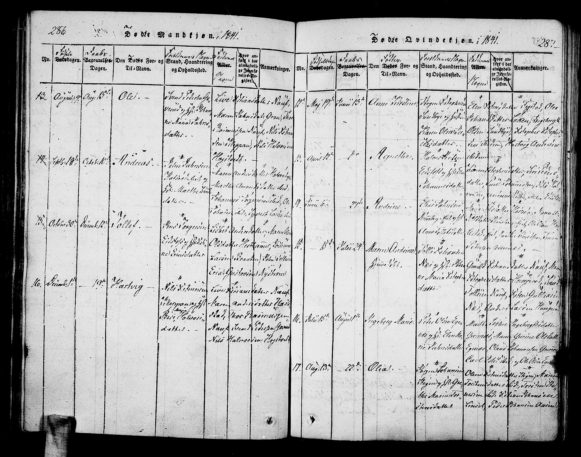 Hof kirkebøker, AV/SAKO-A-64/F/Fa/L0004: Parish register (official) no. I 4, 1814-1843, p. 286-287