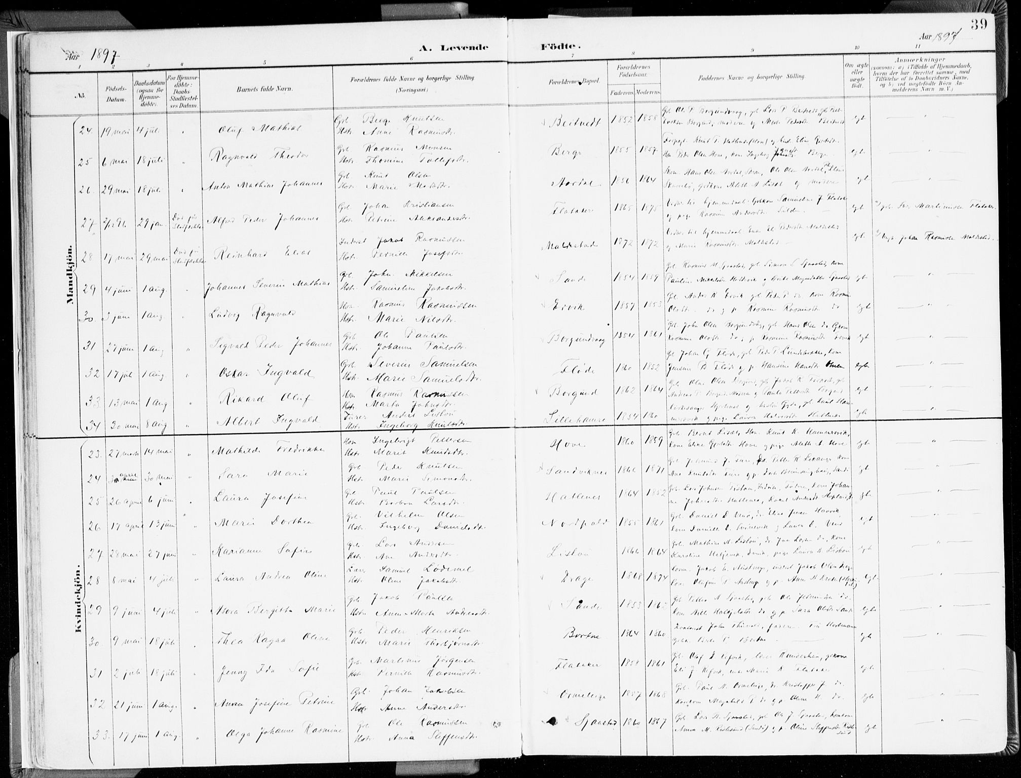 Selje sokneprestembete, AV/SAB-A-99938/H/Ha/Haa/Haab: Parish register (official) no. B 2, 1891-1907, p. 39